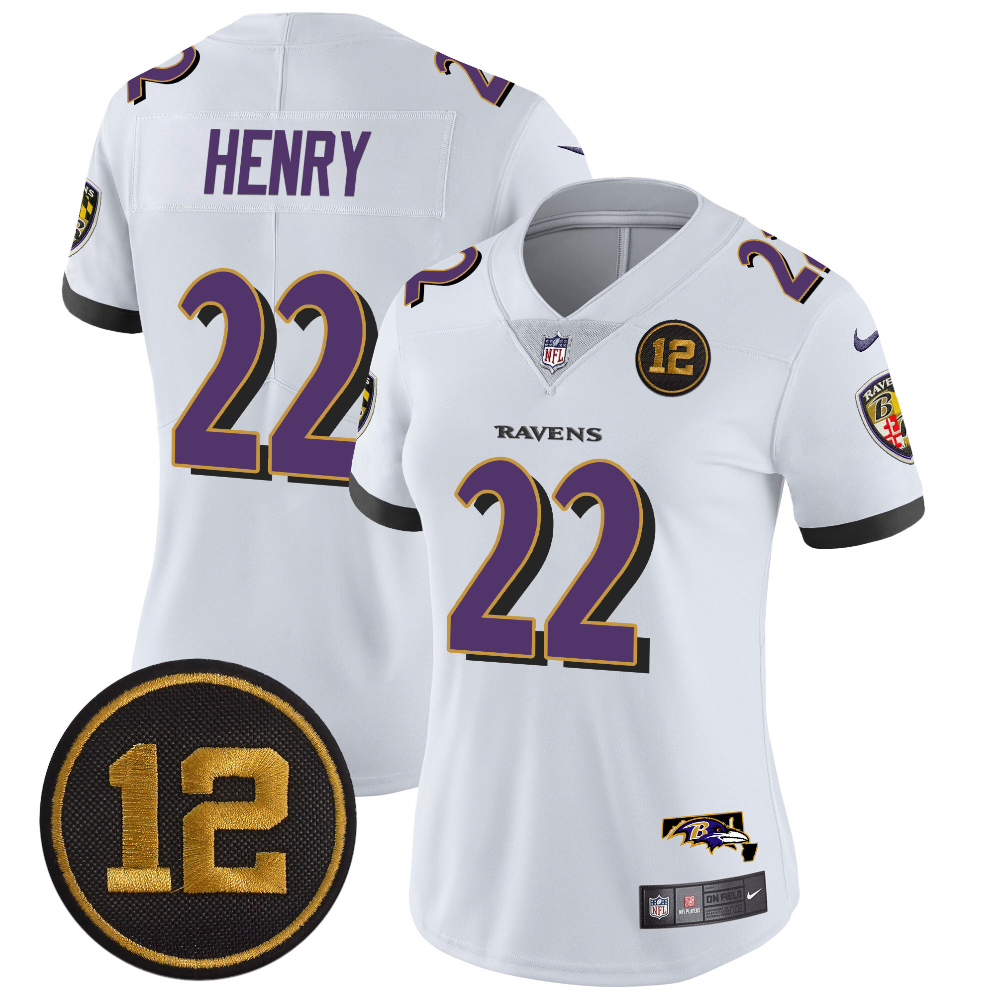 Derrick Henry Women's Baltimore Ravens Jacoby Jones Patch Vapor Limited White Jersey - All Stitched