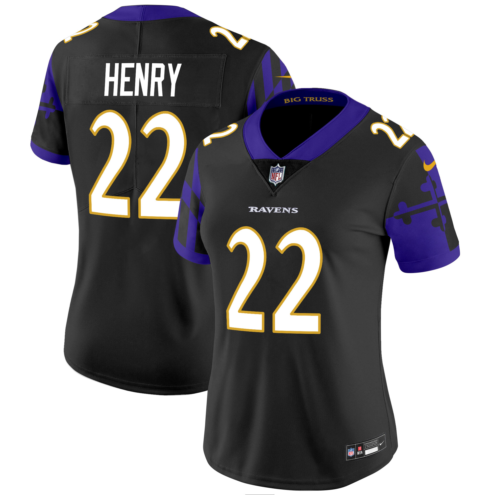 Derrick Henry Women's Baltimore Ravens Maryland Flag Vapor Limited Black Jersey - All Stitched