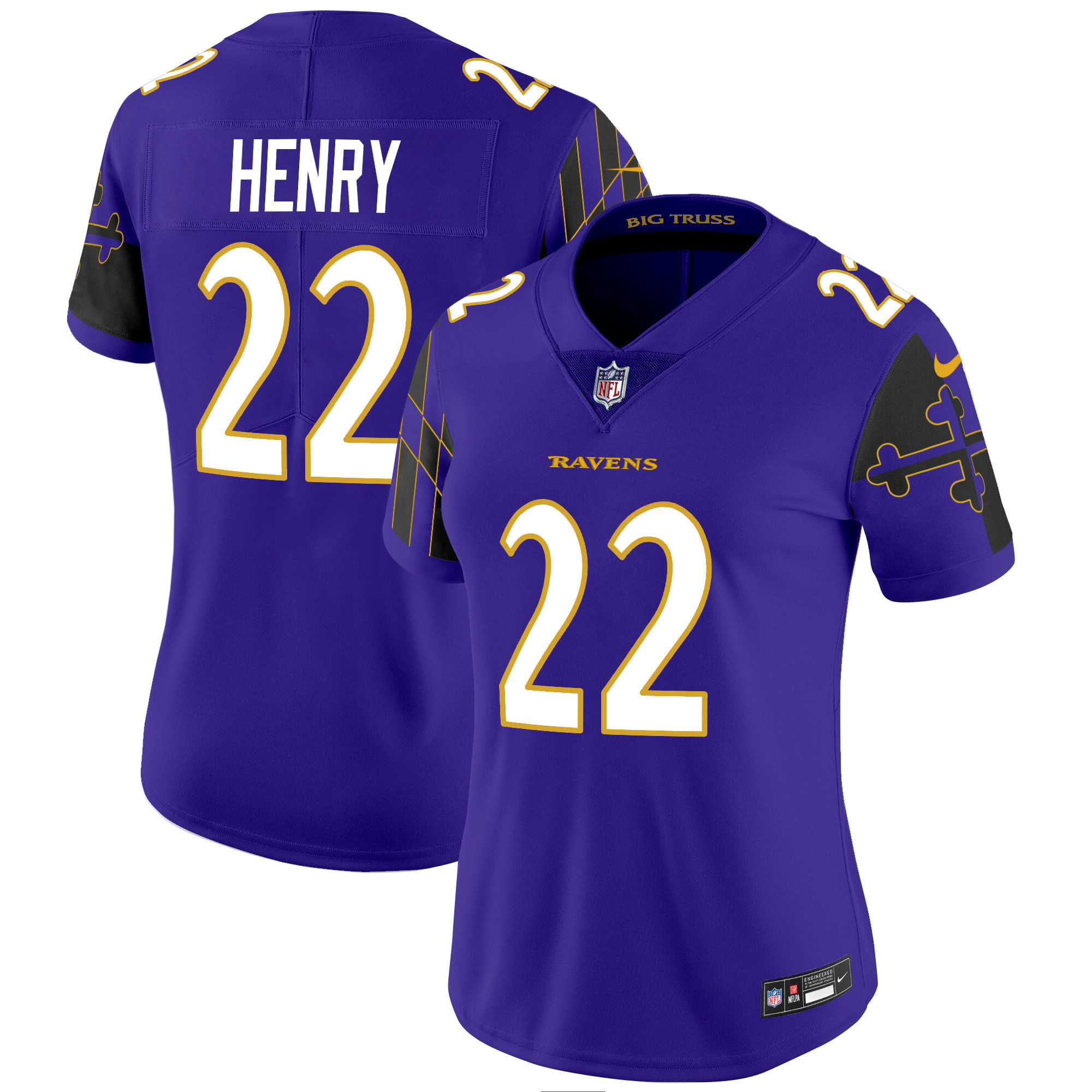 Derrick Henry Women's Baltimore Ravens Maryland Flag Vapor Limited Purple Jersey - All Stitched