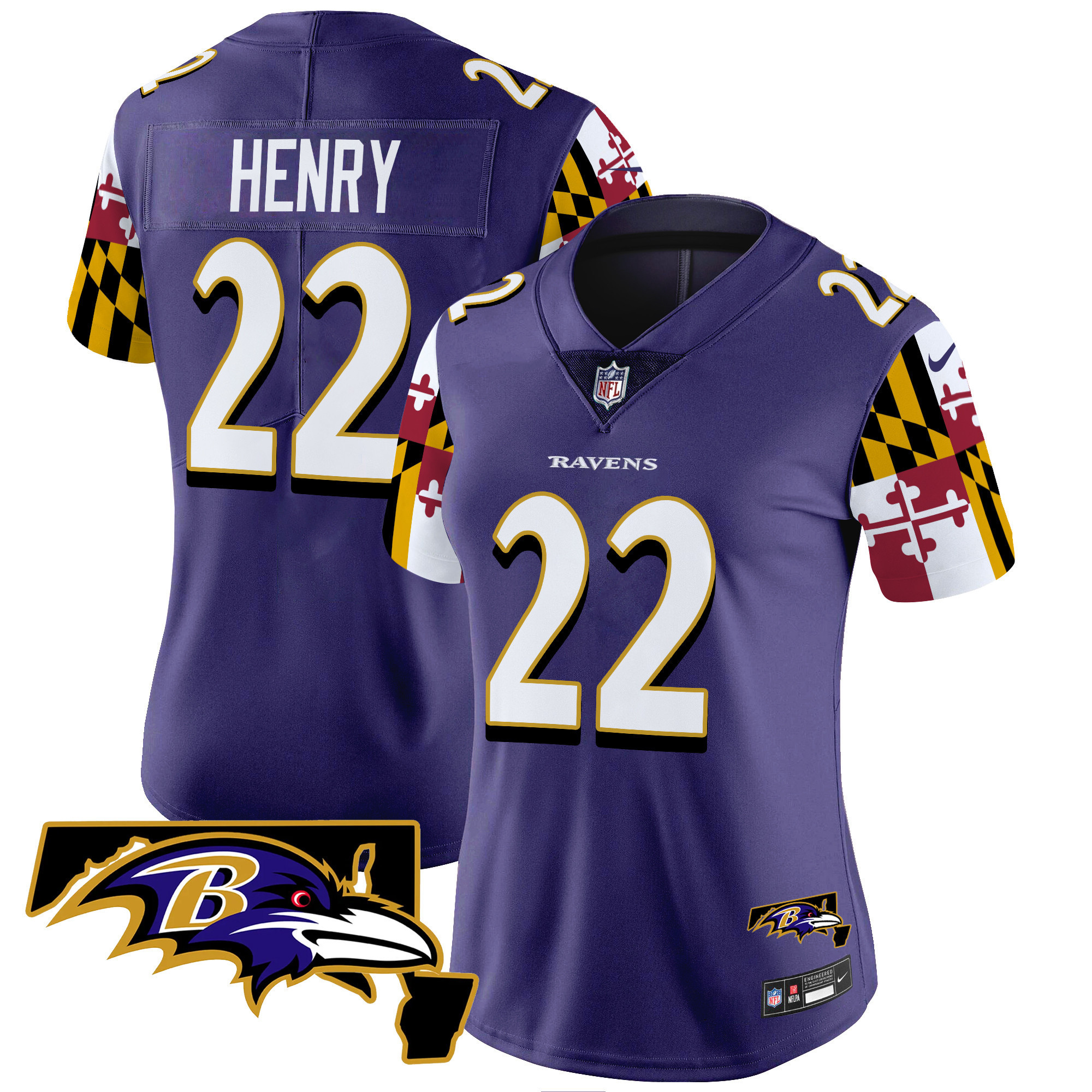 Derrick Henry Women's Baltimore Ravens Maryland Flag Vapor Limited Purple Jersey - All Stitched