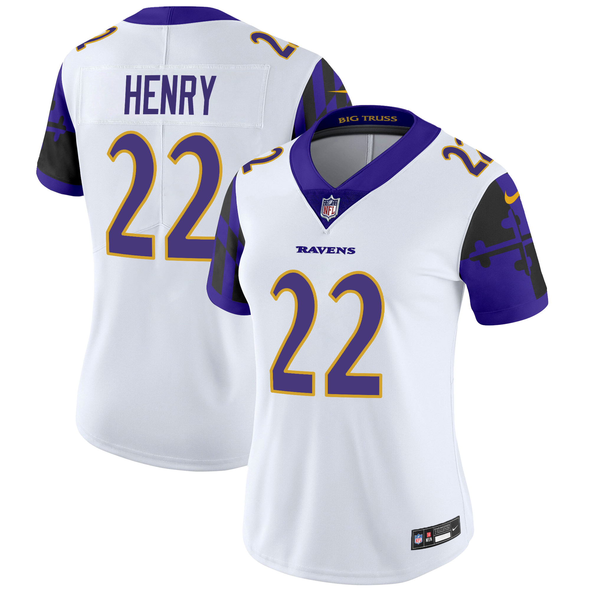 Derrick Henry Women's Baltimore Ravens Maryland Flag Vapor Limited White Jersey - All Stitched