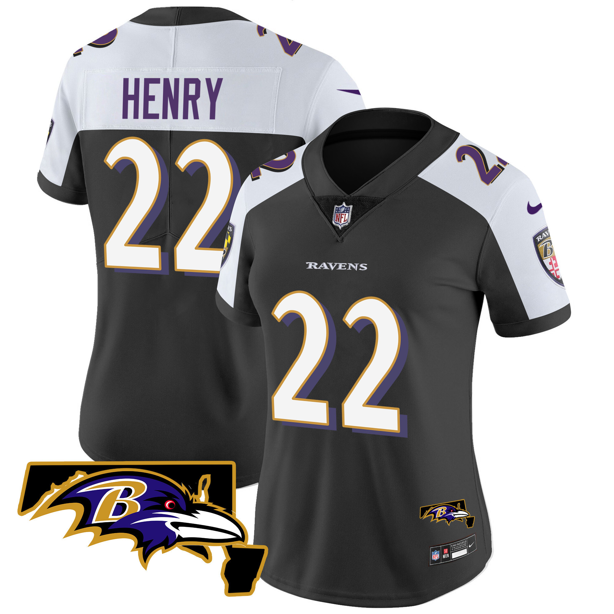 Derrick Henry Women's Baltimore Ravens Maryland Patch Vapor Limited Black Alternate Jersey - All Stitched