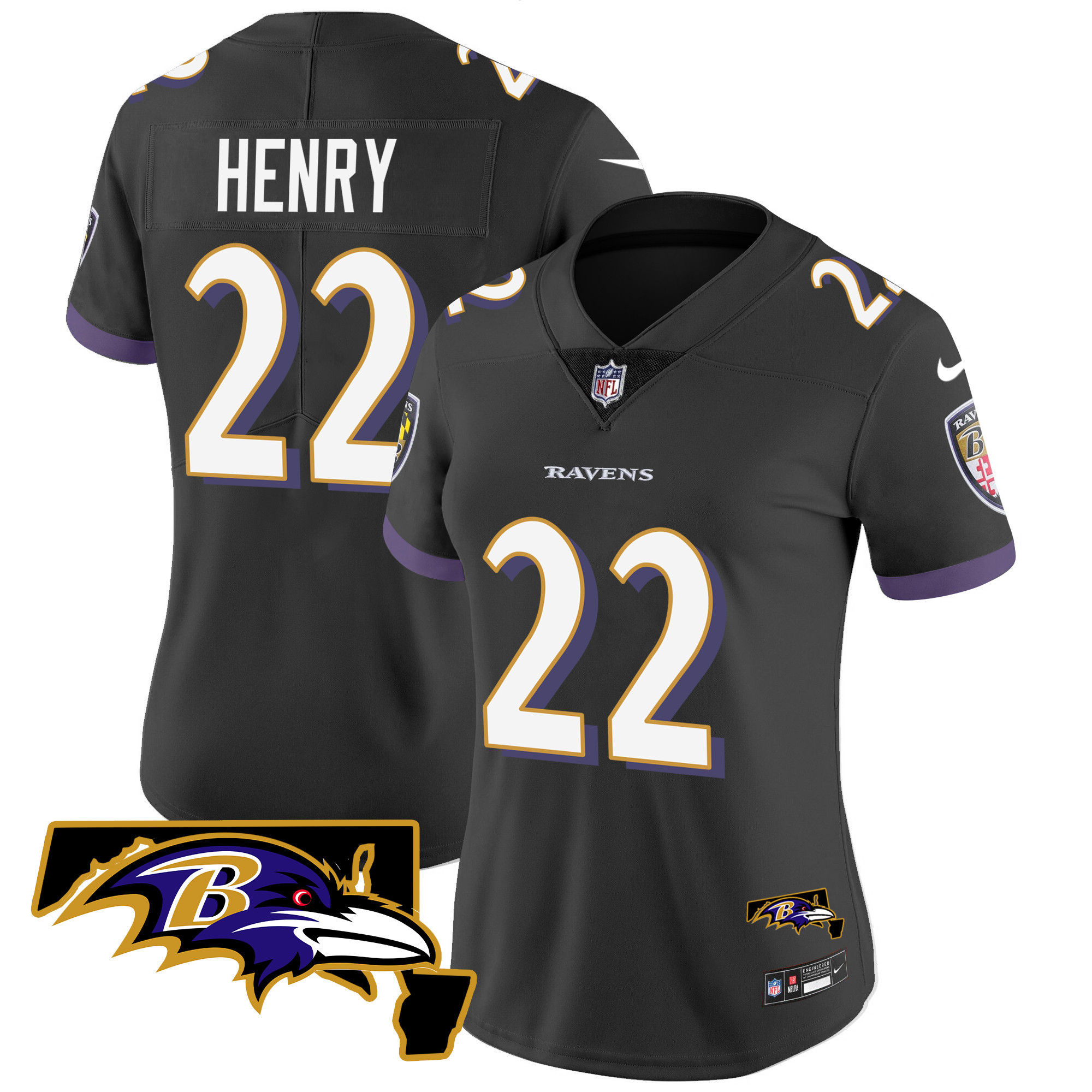 Derrick Henry Women's Baltimore Ravens Maryland Patch Vapor Limited Black Jersey - All Stitched