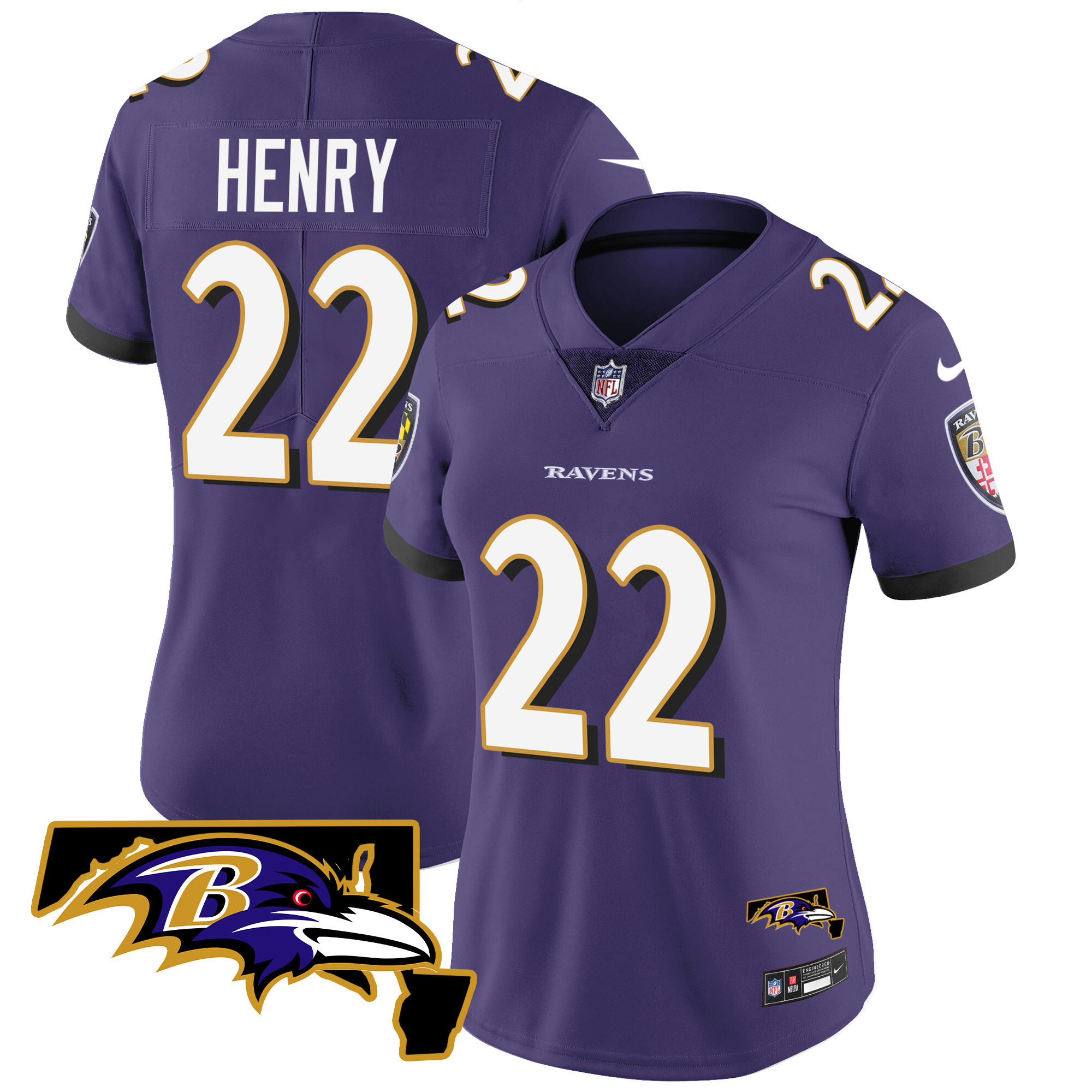 Derrick Henry Women's Baltimore Ravens Maryland Patch Vapor Limited Purple Jersey - All Stitched