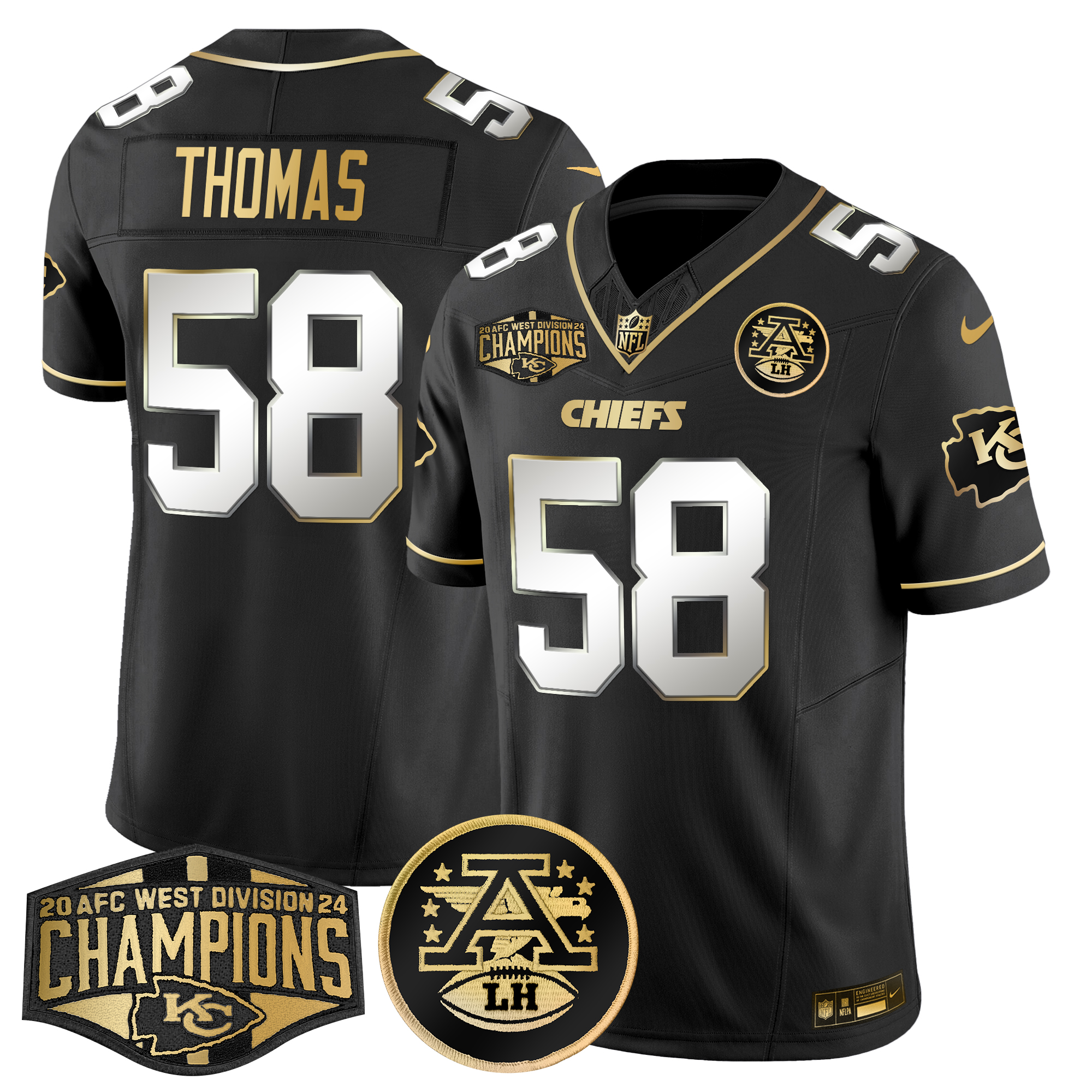 Derrick Thomas Men's Kansas City Chiefs 2024 AFC West Division Champions Patch Gold Vapor Limited Black Limited Jersey - All Stitched