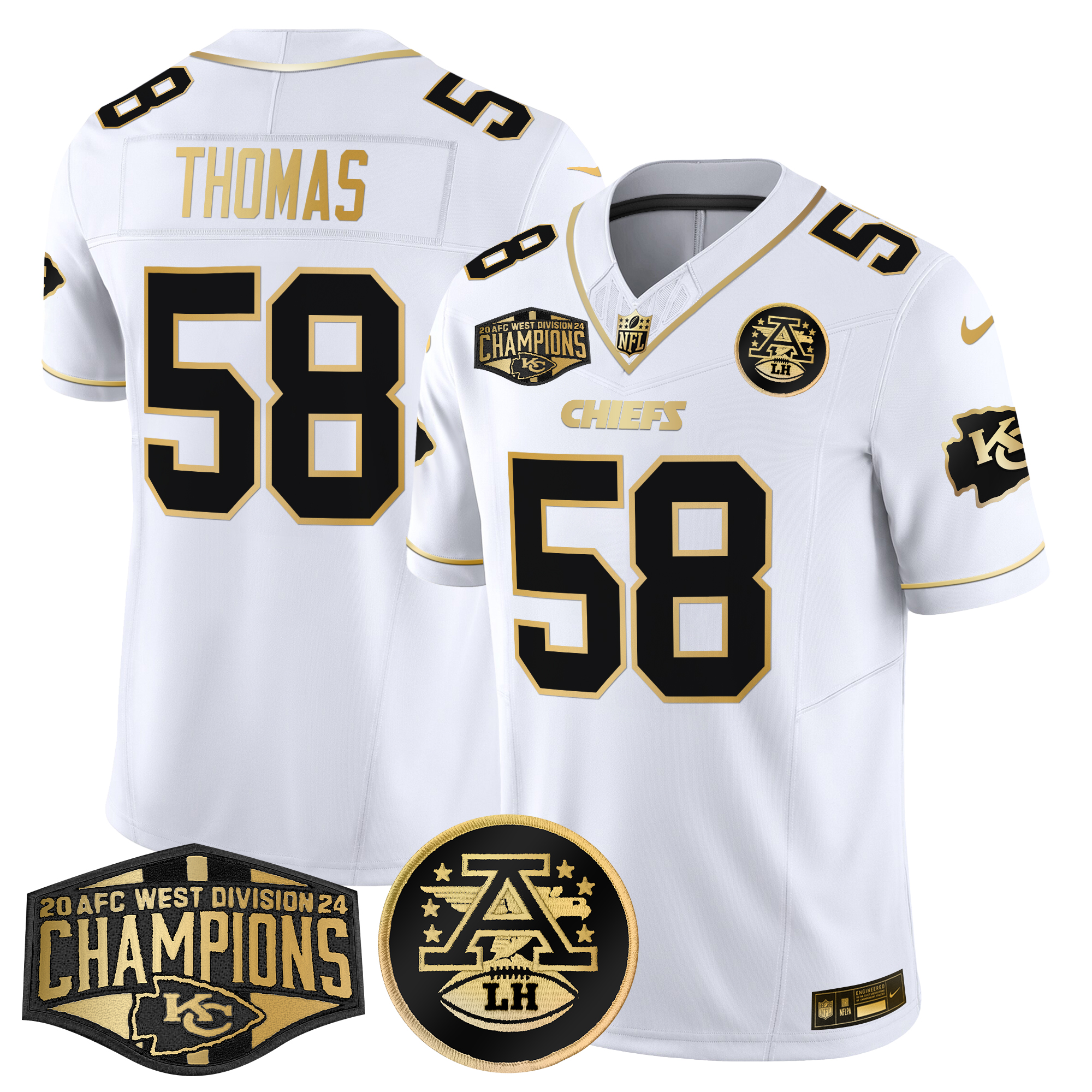 Derrick Thomas Men's Kansas City Chiefs 2024 AFC West Division Champions Patch Gold Vapor Limited White Gold Jersey - All Stitched