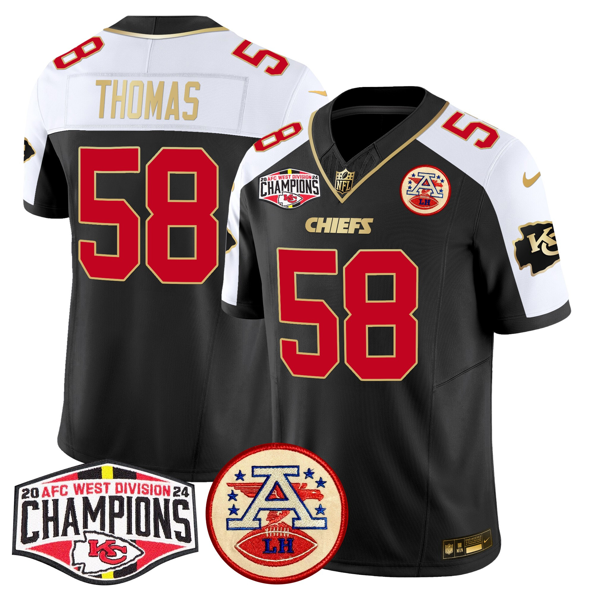Derrick Thomas Men's Kansas City Chiefs 2024 AFC West Division Champions Patch Vapor Limited Black Alternate Jersey - All Stitched