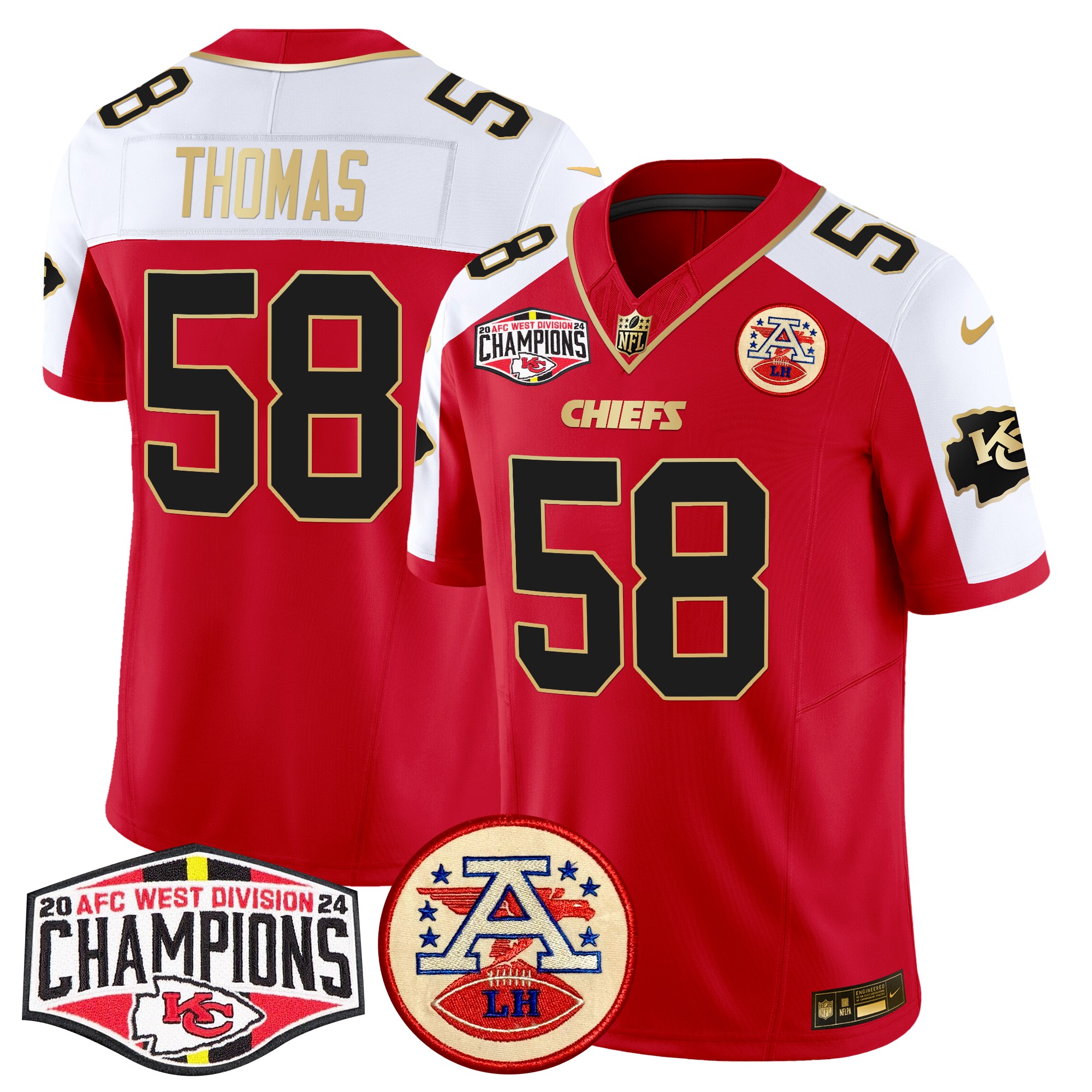 Derrick Thomas Men's Kansas City Chiefs 2024 AFC West Division Champions Patch Vapor Limited Red Alternate Jersey - All Stitched