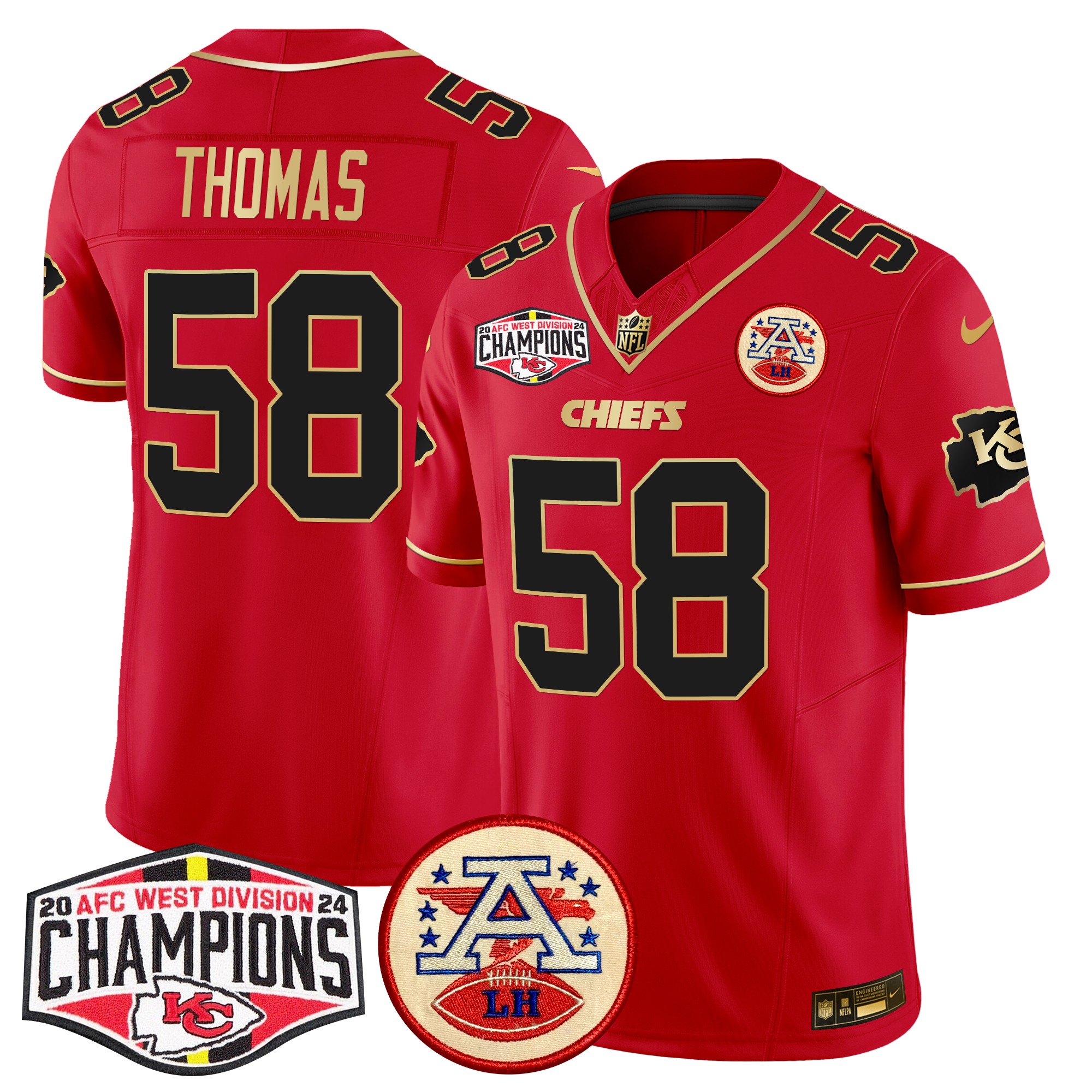 Derrick Thomas Men's Kansas City Chiefs 2024 AFC West Division Champions Patch Vapor Limited Red Special Jersey - All Stitched