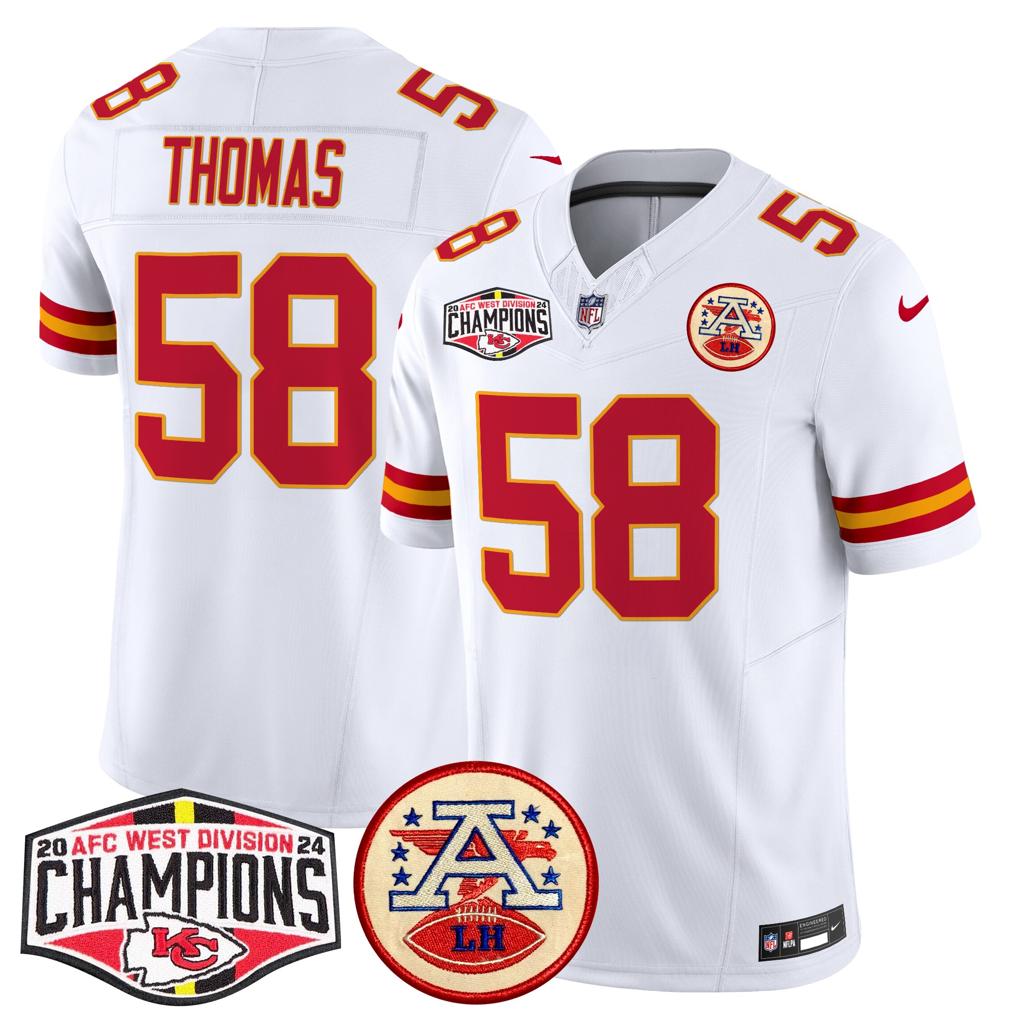 Derrick Thomas Men's Kansas City Chiefs 2024 AFC West Division Champions Patch Vapor Limited White Jersey - All Stitched