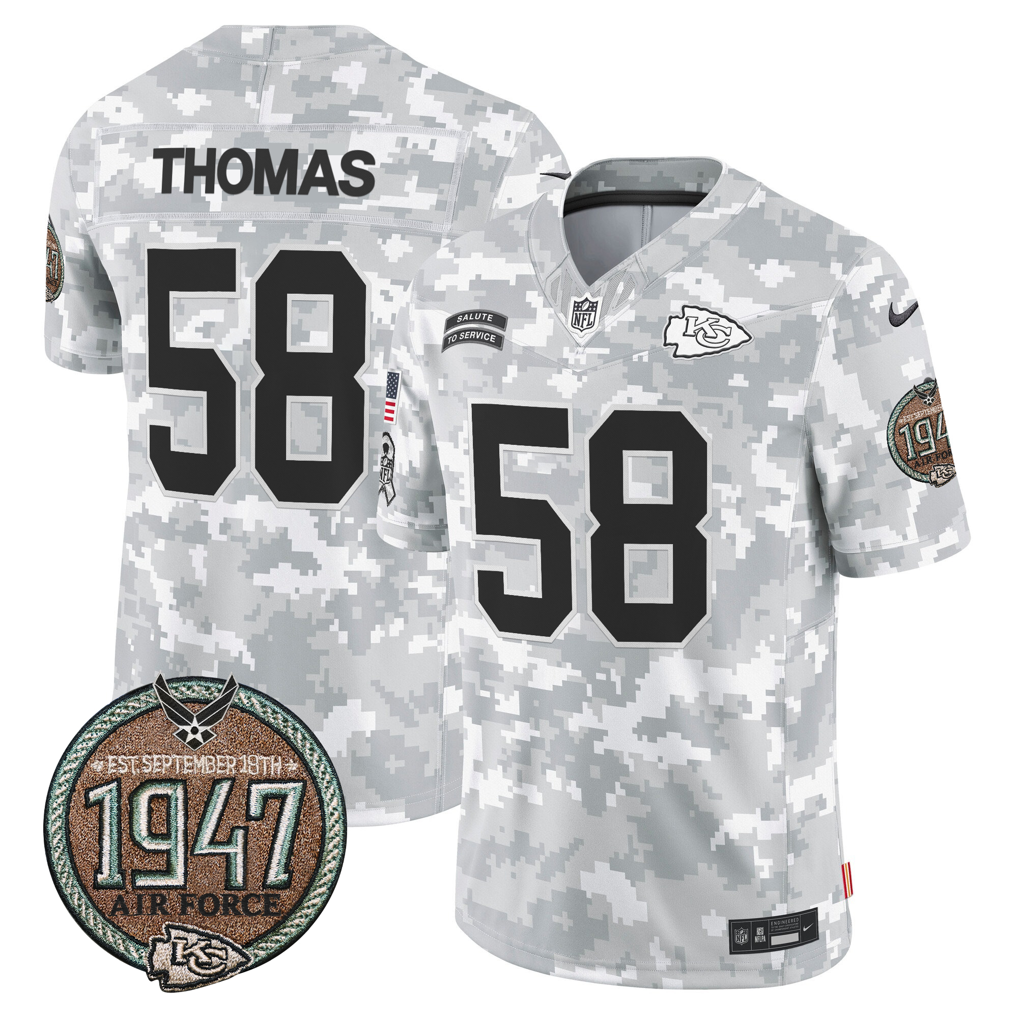 Derrick Thomas Men's Kansas City Chiefs 2024 Salute to Service Establishment Year Patch Vapor Limited Air Force Jersey - All Stitched
