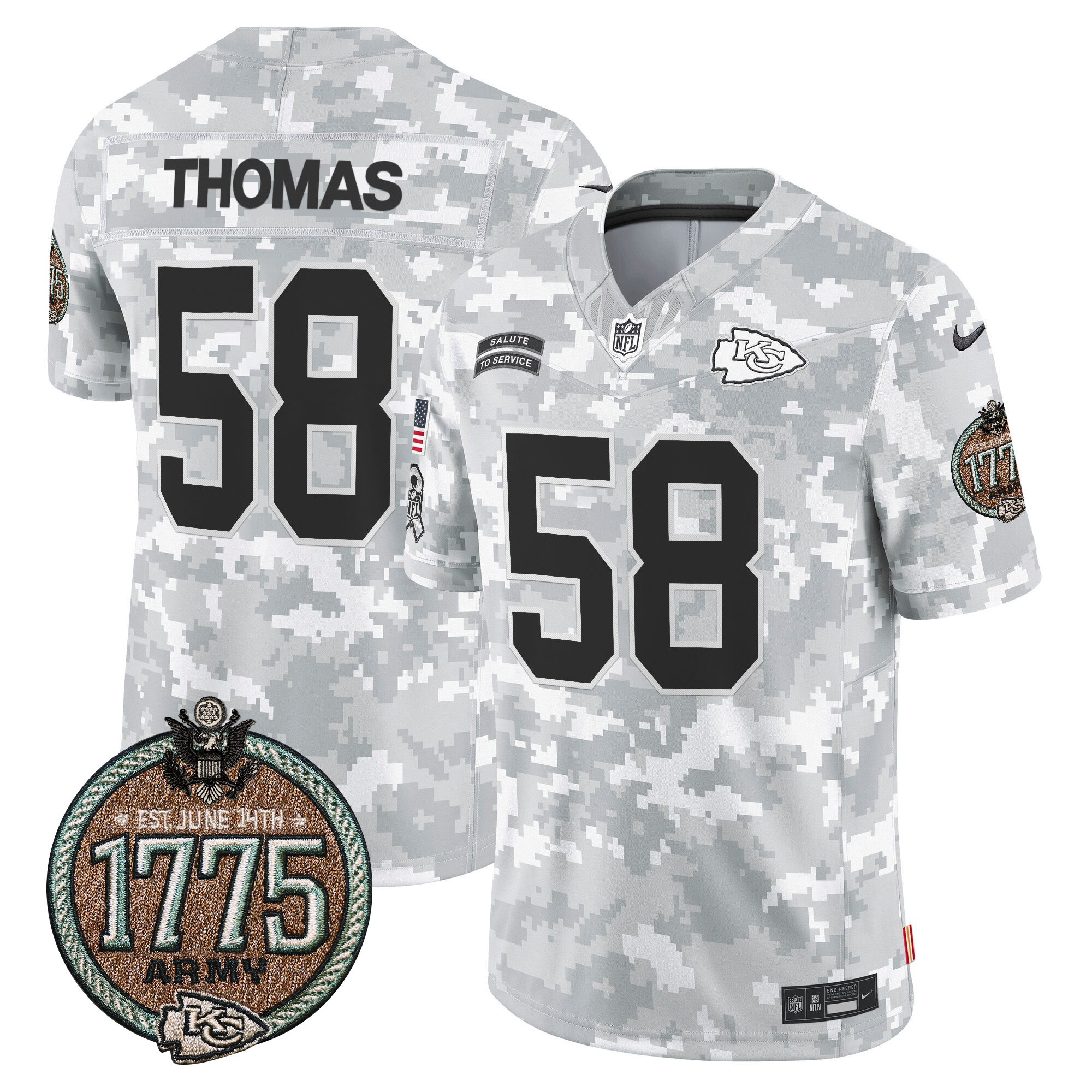 Derrick Thomas Men's Kansas City Chiefs 2024 Salute to Service Establishment Year Patch Vapor Limited Army Jersey - All Stitched