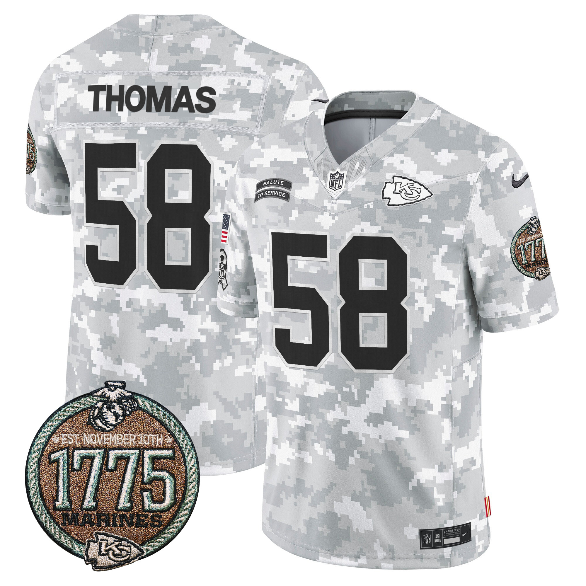 Derrick Thomas Men's Kansas City Chiefs 2024 Salute to Service Establishment Year Patch Vapor Limited Marines Jersey - All Stitched