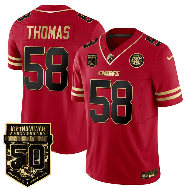 Derrick Thomas Men's Kansas City Chiefs 50th Vietnam War Anniversary Patch Vapor Limited Black Red Jersey - All Stitched