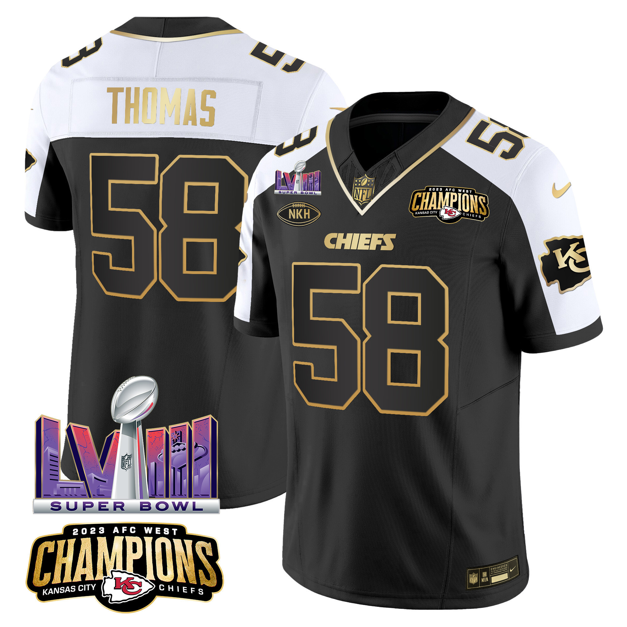 Derrick Thomas Men's Kansas City Chiefs AFC West Champions & Super Bowl LVIII Patch Vapor Alternate Jersey - All Stitched