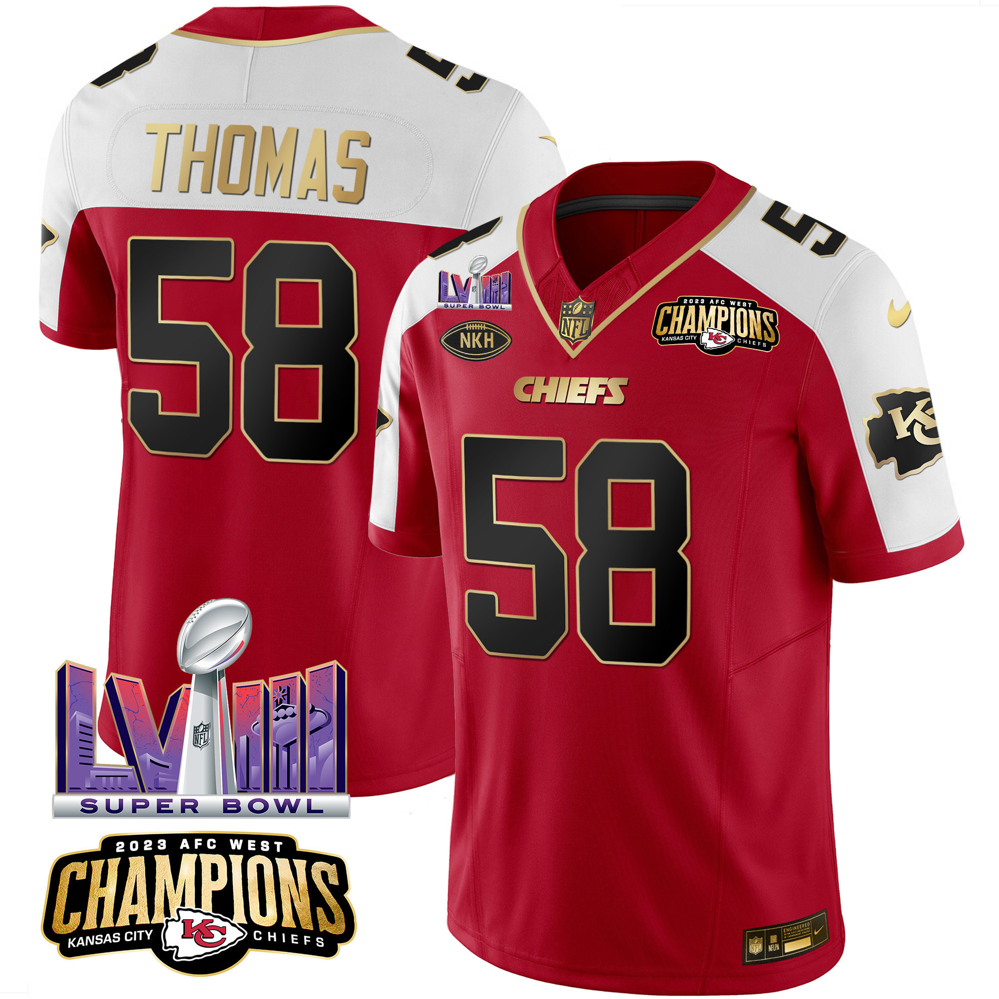Derrick Thomas Men's Kansas City Chiefs AFC West Champions & Super Bowl LVIII Patch Vapor Red Alternate Jersey - All Stitched