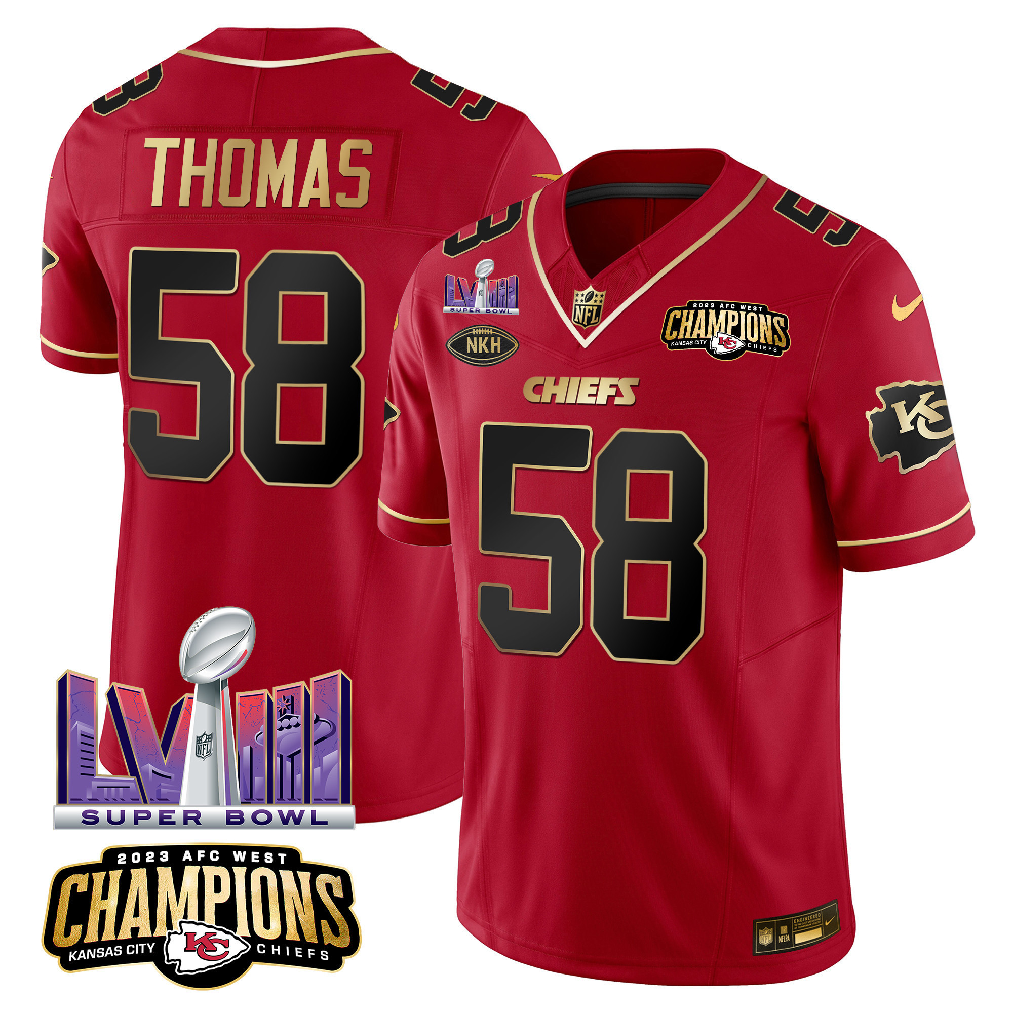Derrick Thomas Men's Kansas City Chiefs AFC West Champions & Super Bowl LVIII Patch Vapor Red Special Jersey - All Stitched