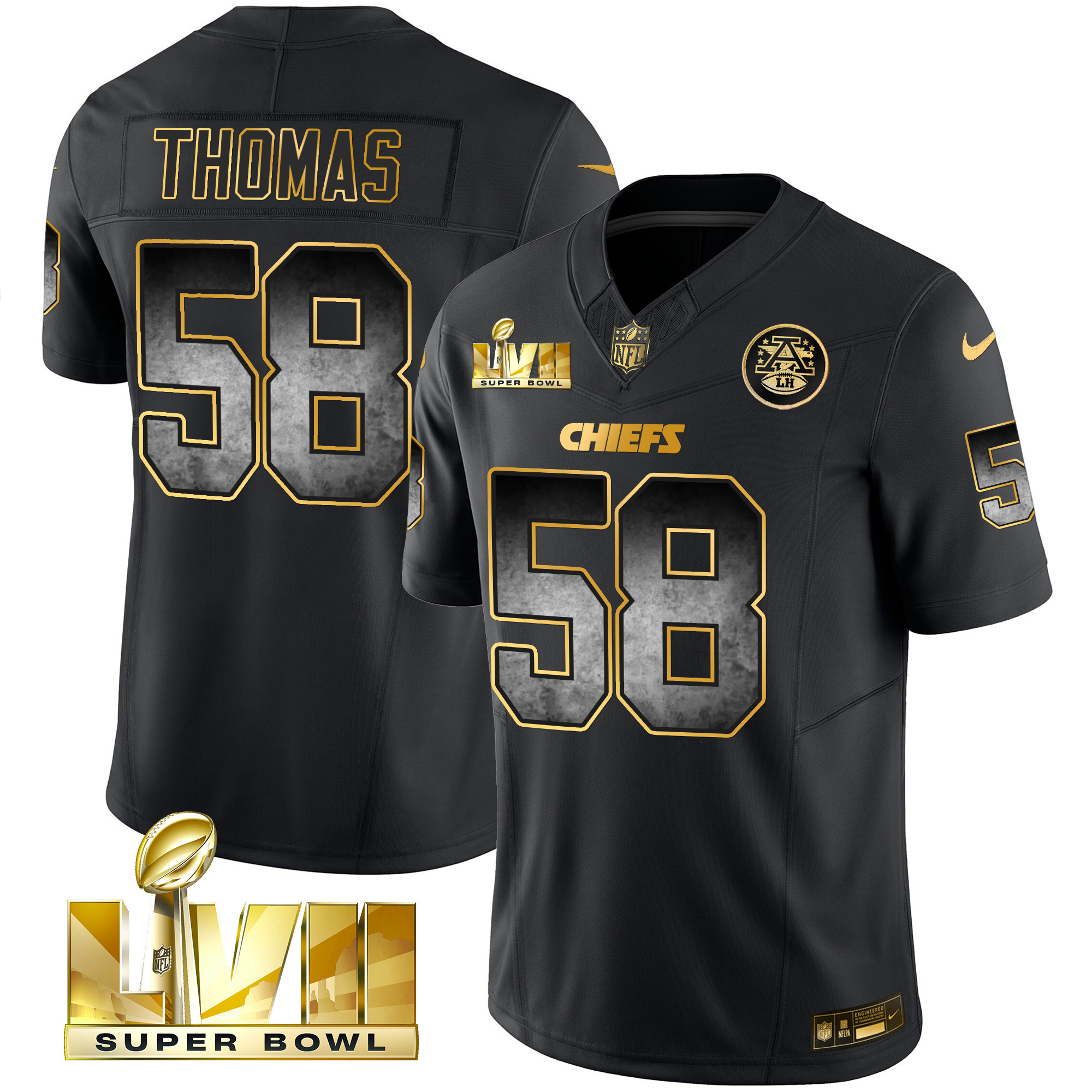 Derrick Thomas Men's Kansas City Chiefs Gold Arch Smoke Vapor Black Gold Jersey - All Stitched