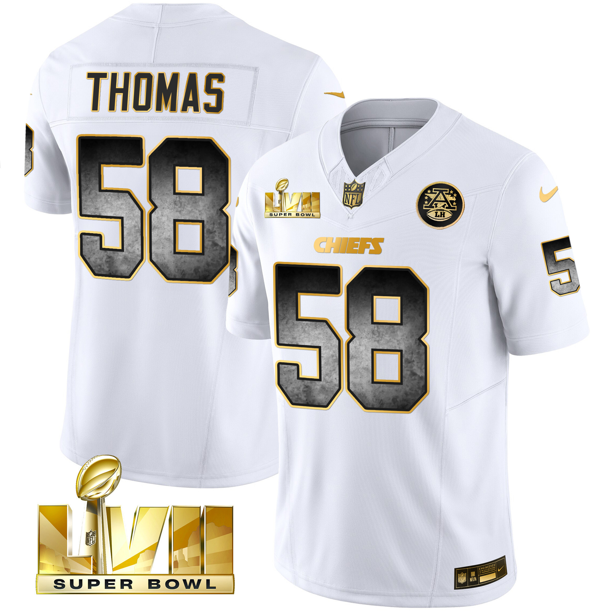 Derrick Thomas Men's Kansas City Chiefs Gold Arch Smoke Vapor White Gold Jersey - All Stitched