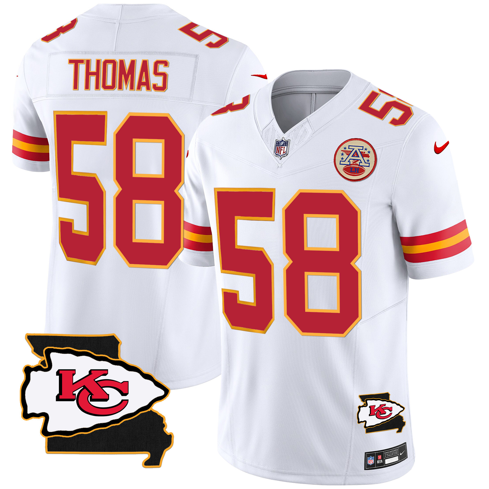 Derrick Thomas Men's Kansas City Chiefs Missouri Patch Vapor Limited White Jersey - All Stitched