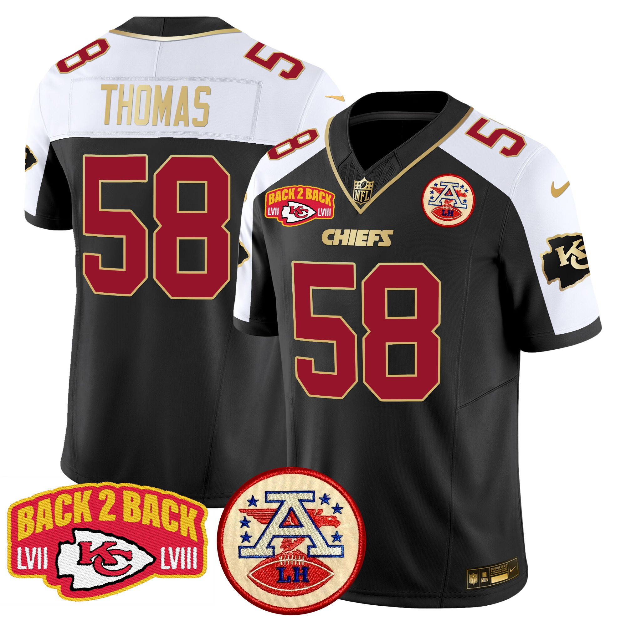 Derrick Thomas Men's Kansas City Chiefs Super Back 2 Back Patch Vapor Limited Black Alternate Jersey - All Stitched