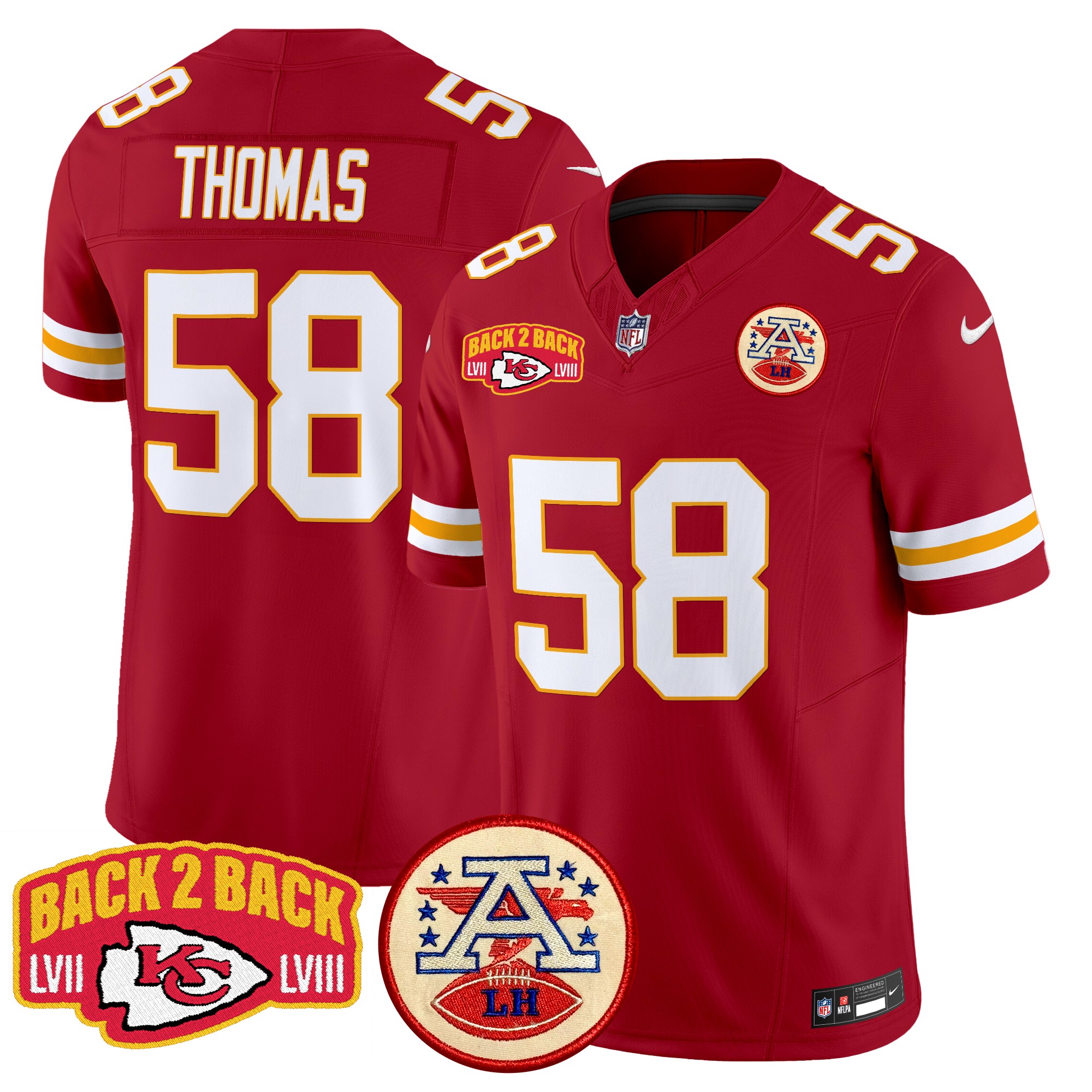 Derrick Thomas Men's Kansas City Chiefs Super Back 2 Back Patch Vapor Limited Red Jersey - All Stitched
