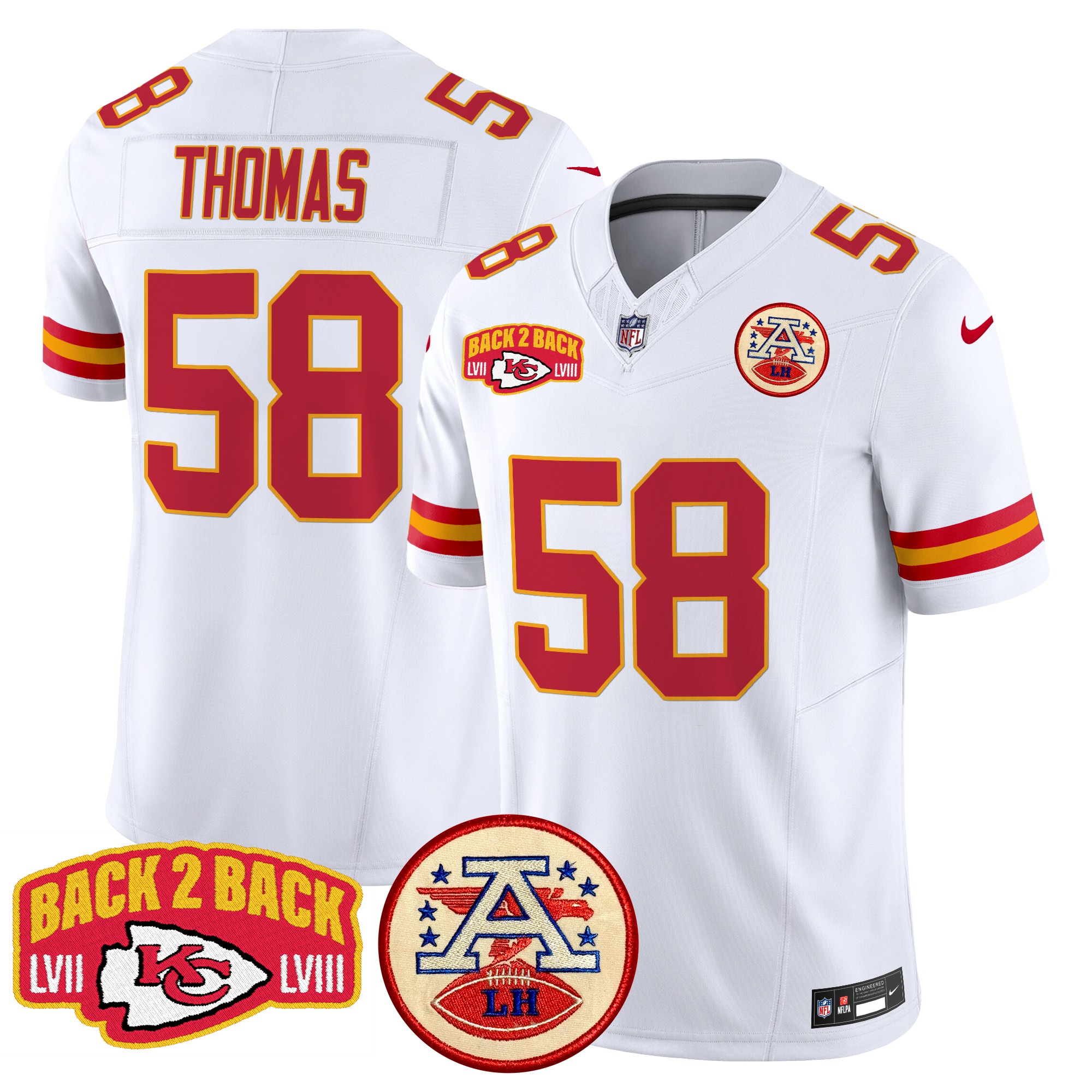 Derrick Thomas Men's Kansas City Chiefs Super Back 2 Back Patch Vapor Limited White Jersey - All Stitched