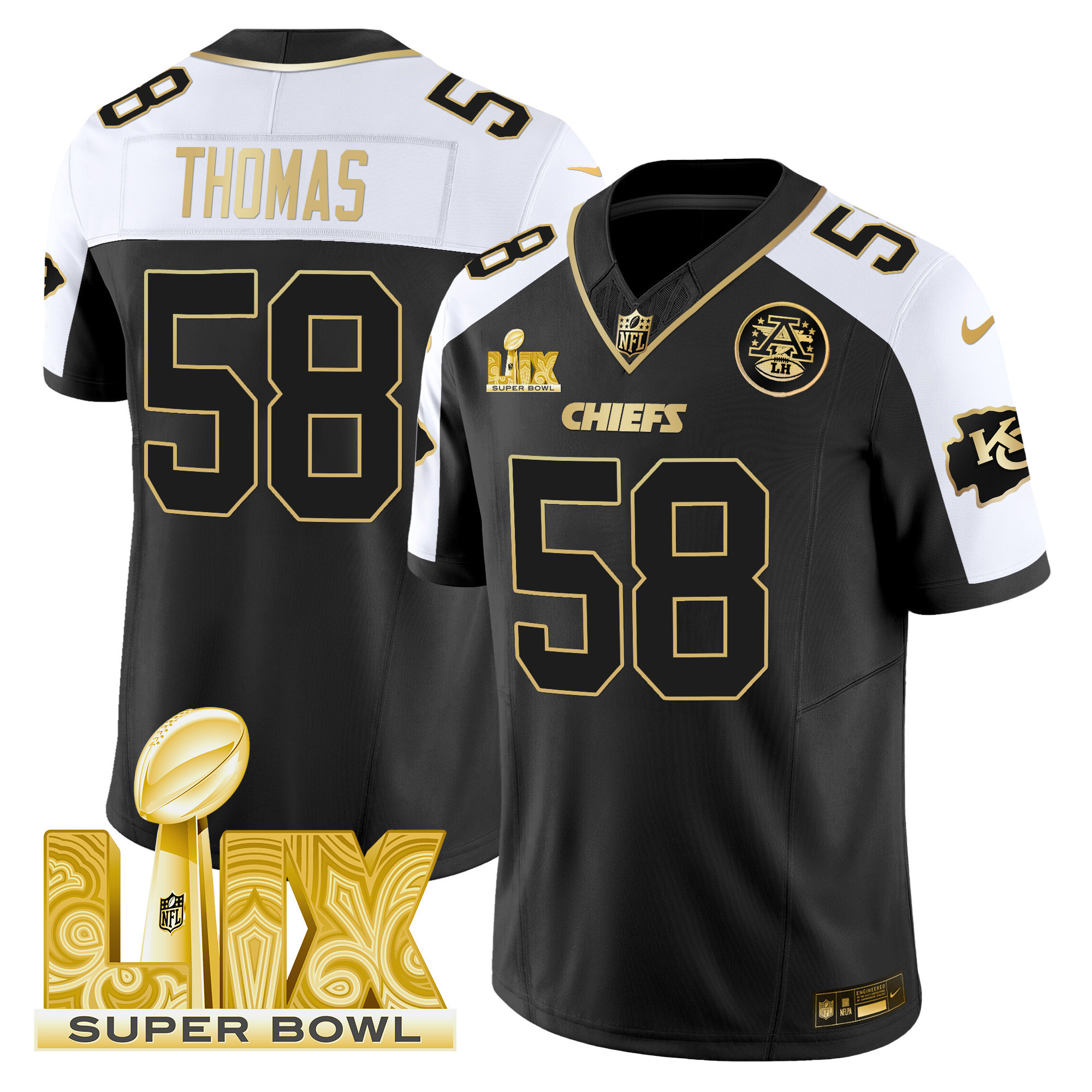 Derrick Thomas Men's Kansas City Chiefs Super Bowl LIX Patch Gold Vapor Limited Alternate Jersey - All Stitched