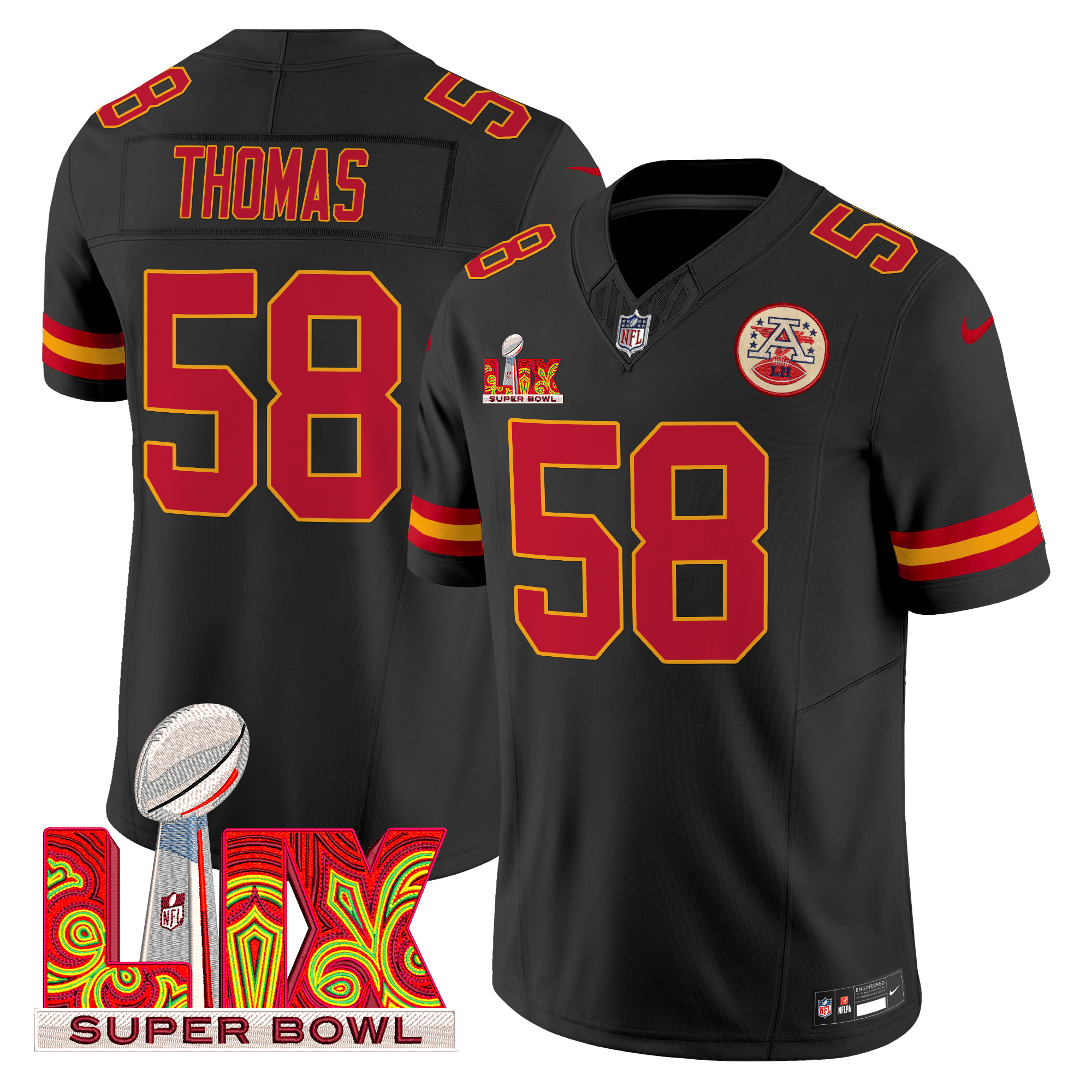 Derrick Thomas Men's Kansas City Chiefs Super Bowl LIX Patch Vapor Limited Black Jersey - All Stitched