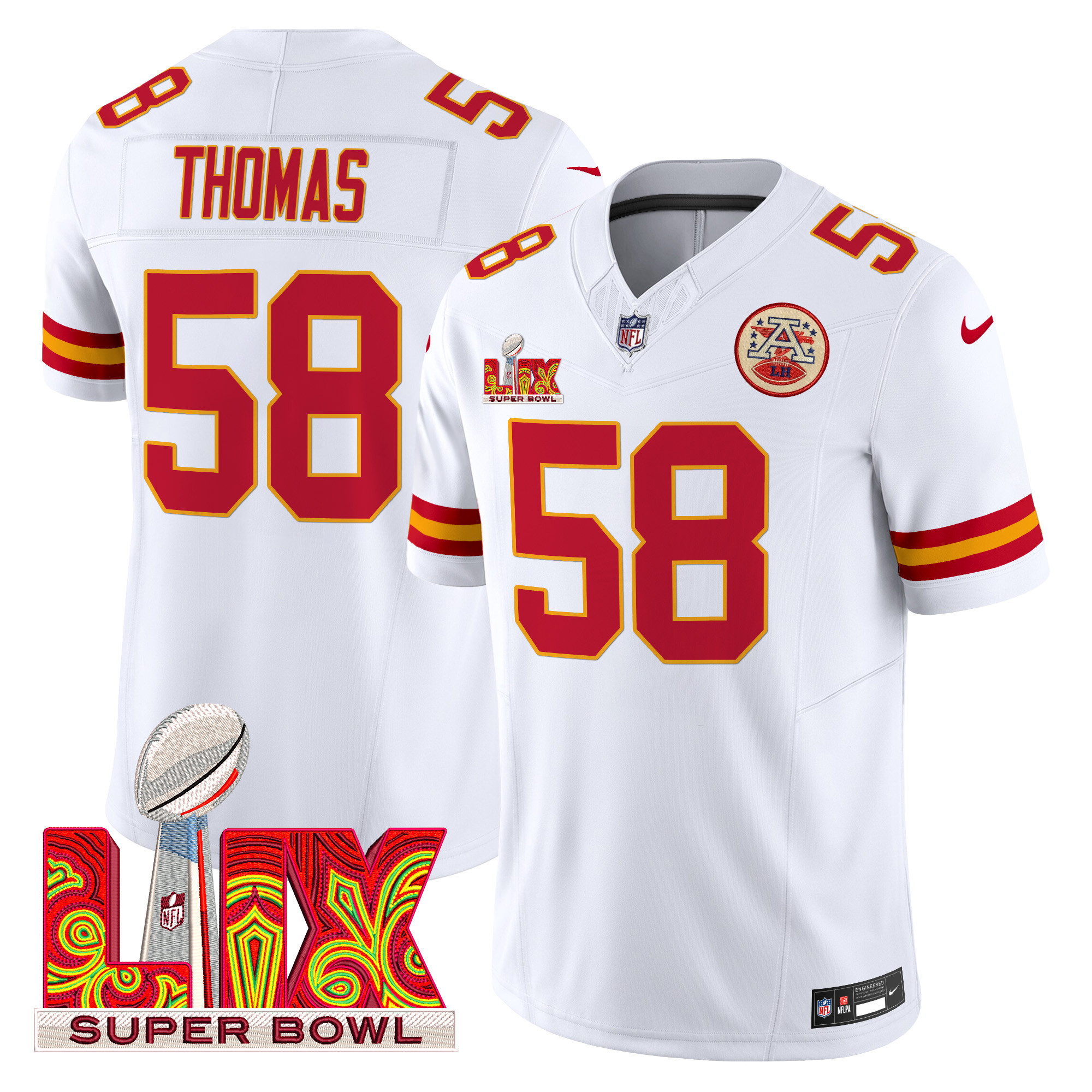 Derrick Thomas Men's Kansas City Chiefs Super Bowl LIX Patch Vapor Limited White Jersey - All Stitched