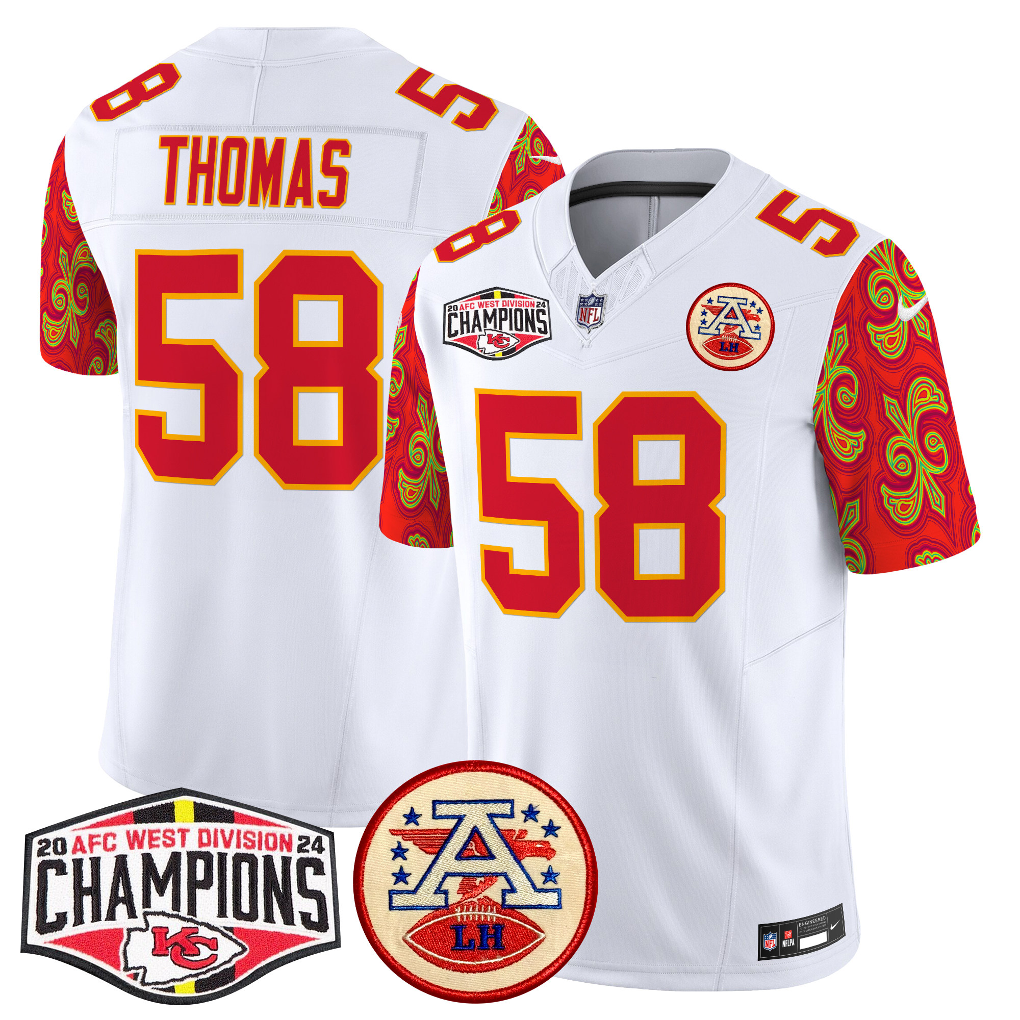 Derrick Thomas Men's Kansas City Chiefs Super Bowl LIX Style 2024 AFC West Division Champions Patch Vapor Limited White Jersey - All Stitched