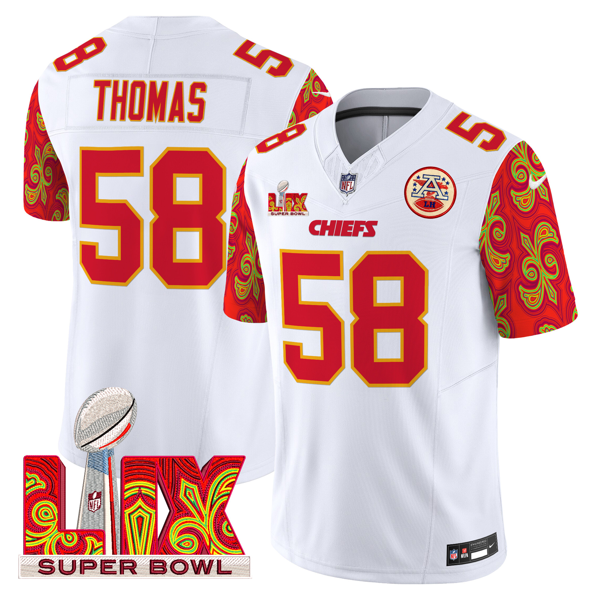 Derrick Thomas Men's Kansas City Chiefs Super Bowl LIX Style Vapor Limited White Jersey - All Stitched