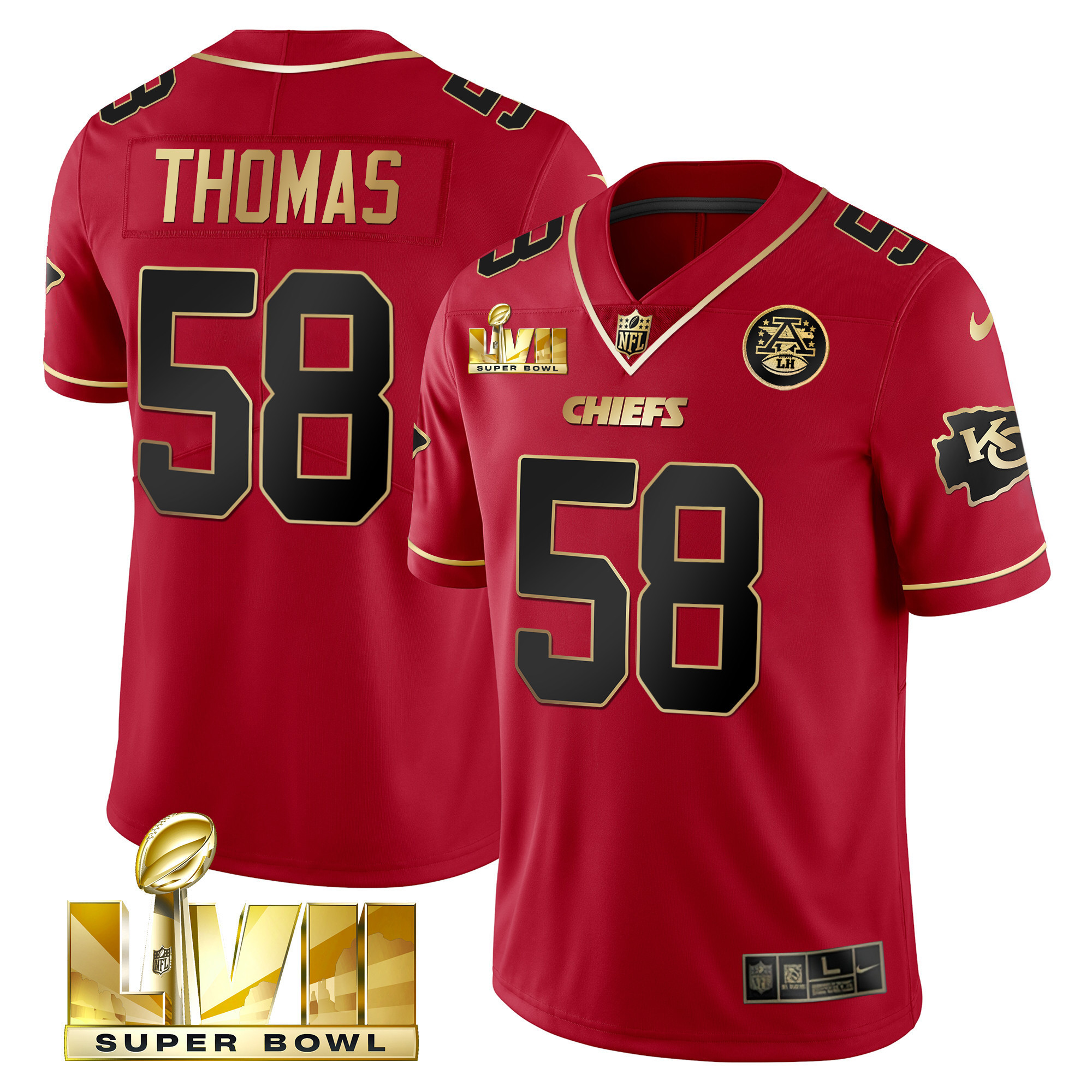 Derrick Thomas Men's Kansas City Chiefs Super Bowl LVII Gold Trim Vapor Red Special Jersey - All Stitched