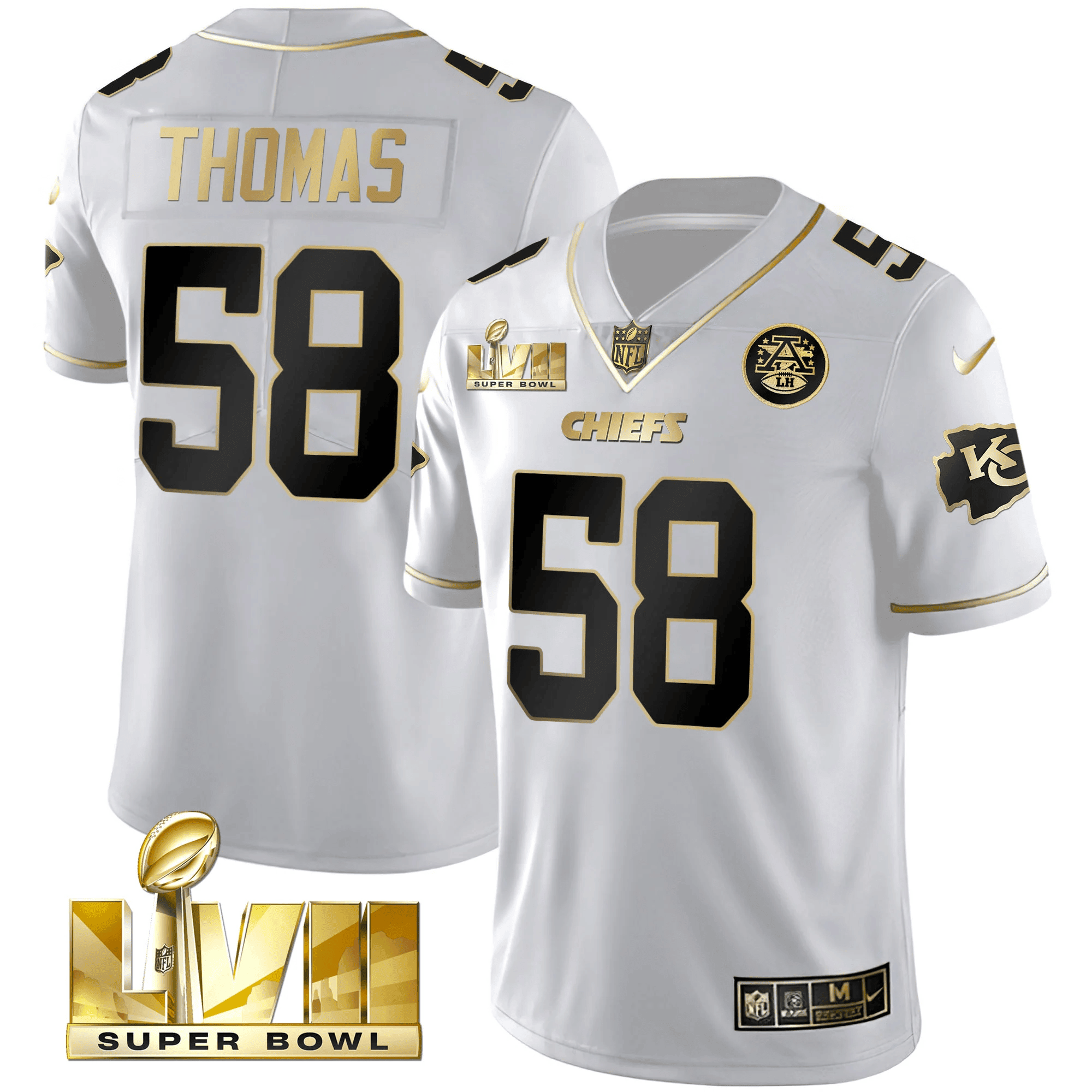Derrick Thomas Men's Kansas City Chiefs Super Bowl LVII Gold Trim Vapor V2 White Gold Jersey - All Stitched