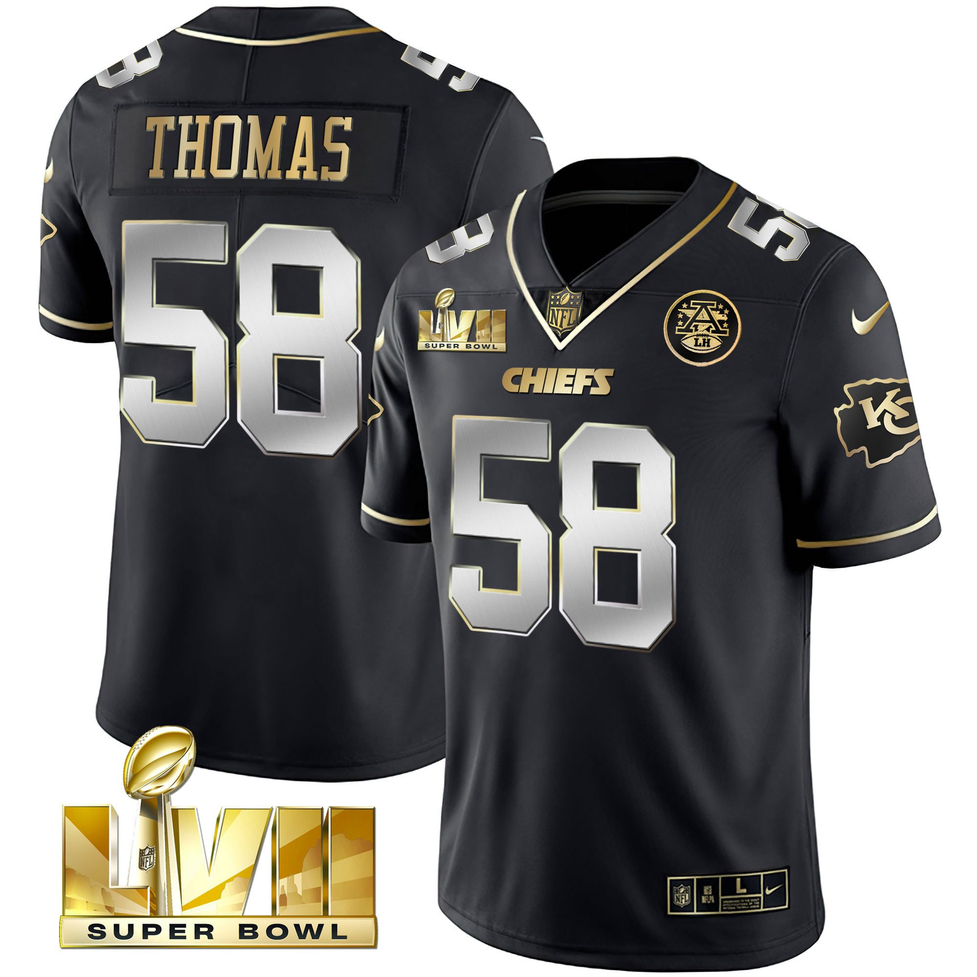 Derrick Thomas Men's Kansas City Chiefs Super Bowl LVII Gold Vapor Limited Black Limited Jersey - All Stitched