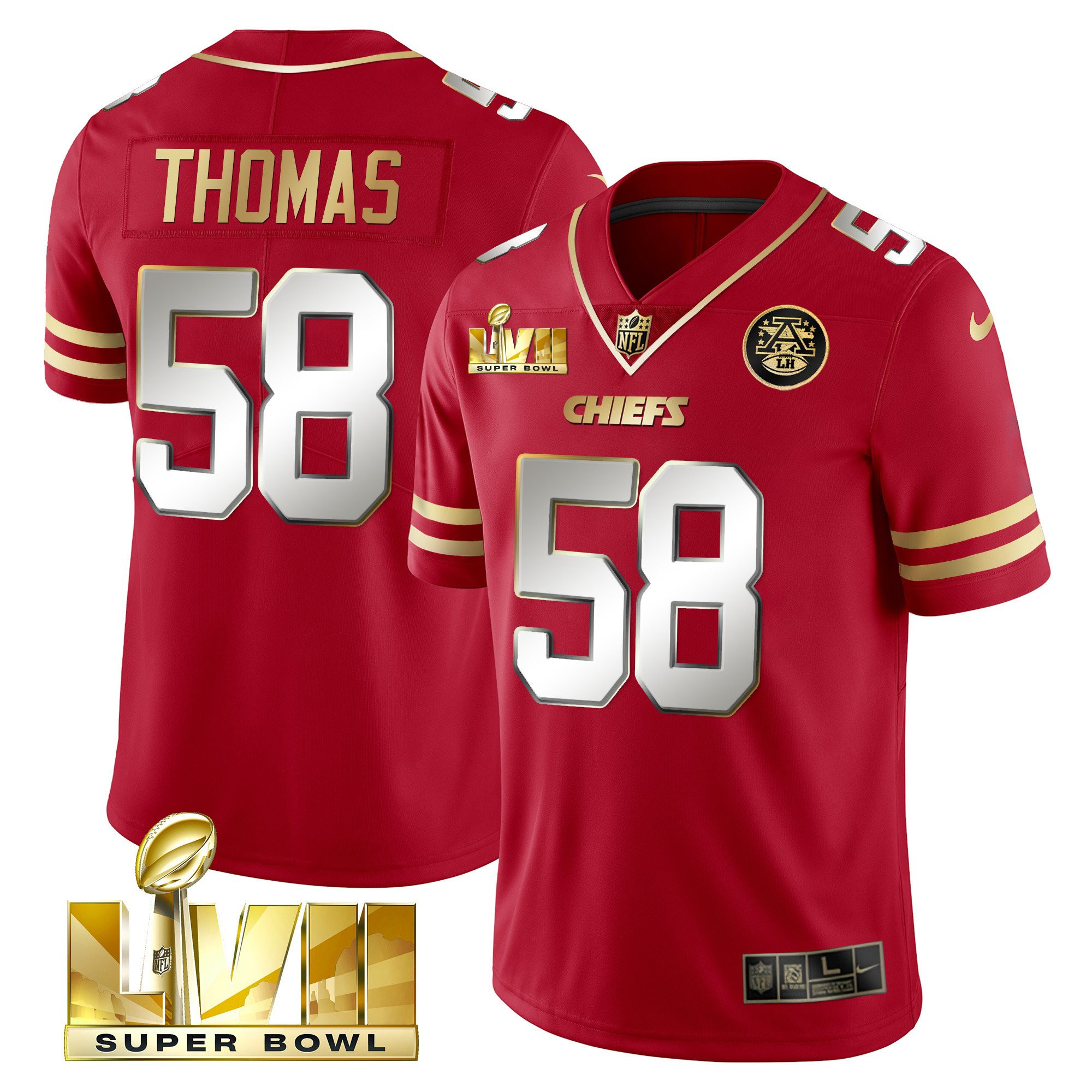 Derrick Thomas Men's Kansas City Chiefs Super Bowl LVII Gold Vapor Limited Black Red Jersey - All Stitched