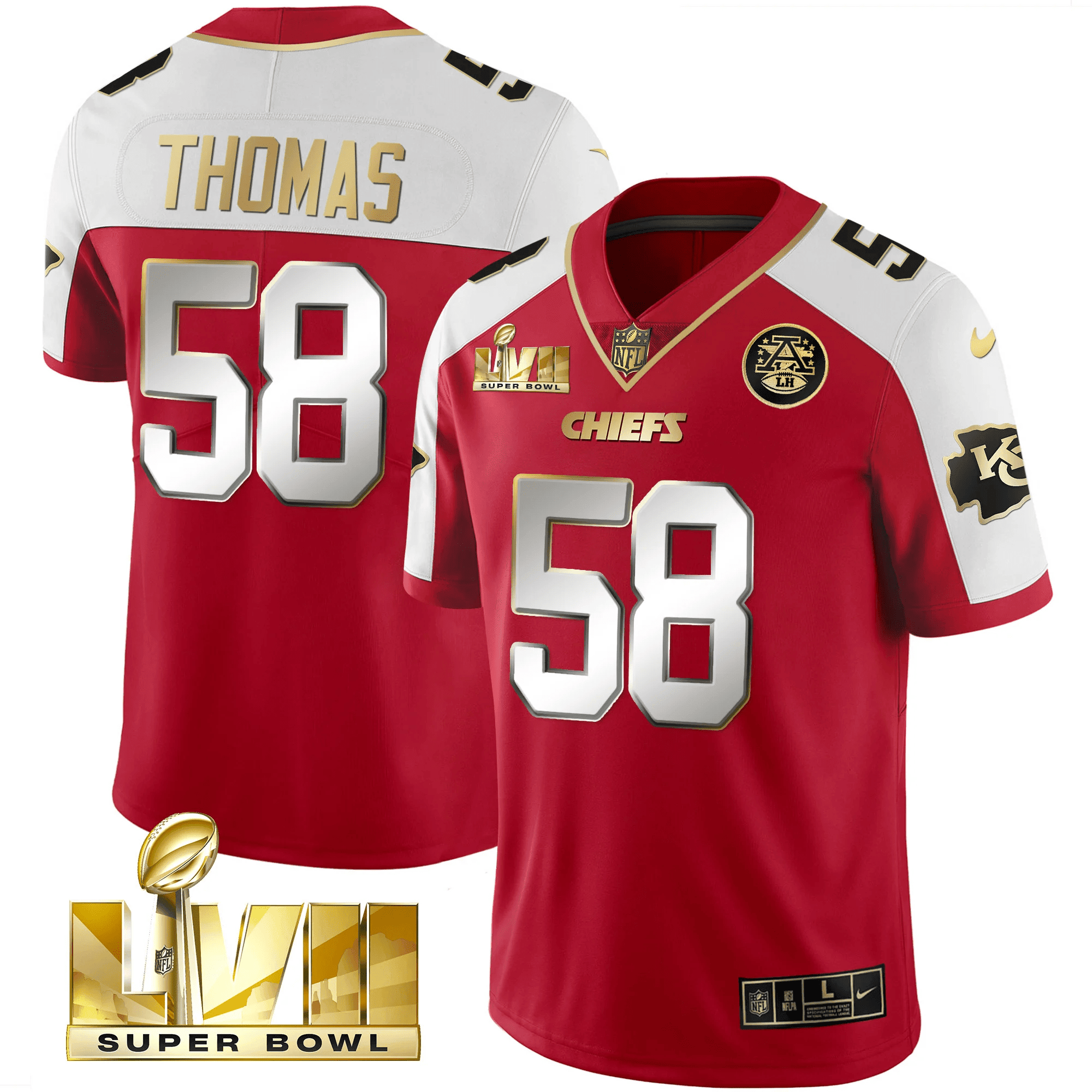Derrick Thomas Men's Kansas City Chiefs Super Bowl LVII Gold Vapor Limited Red Alternate Jersey - All Stitched