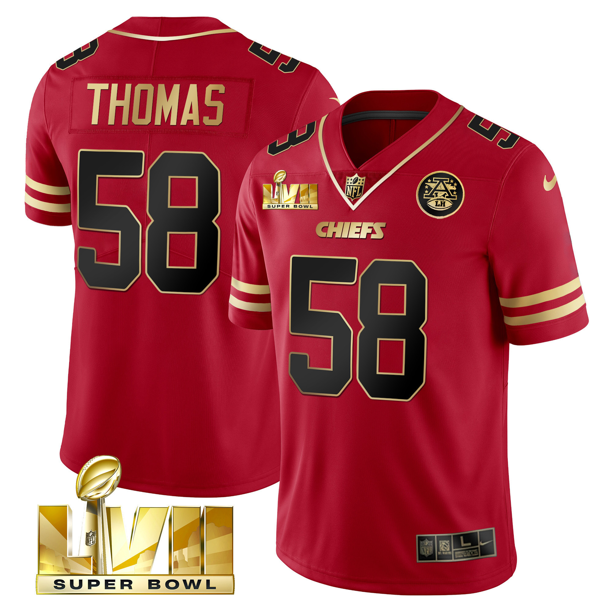 Derrick Thomas Men's Kansas City Chiefs Super Bowl LVII Red Gold Vapor Black Red Jersey - All Stitched