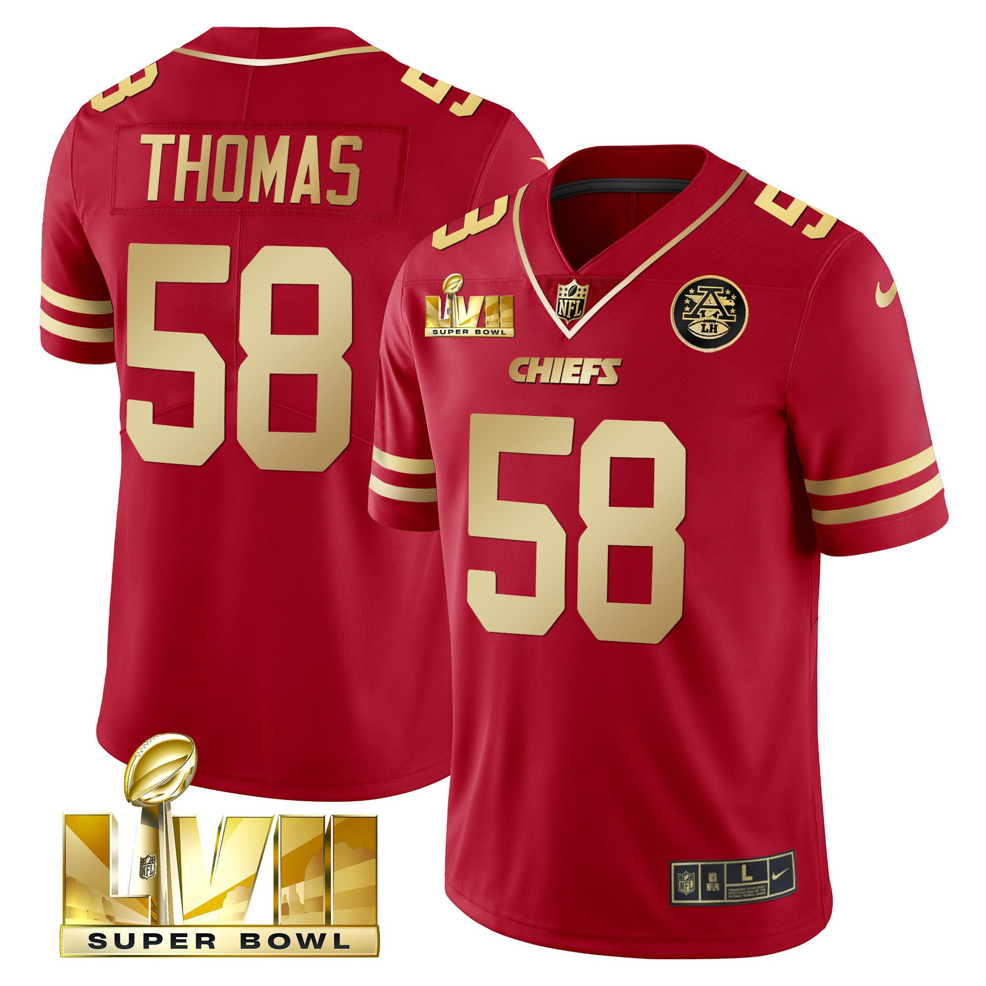 Derrick Thomas Men's Kansas City Chiefs Super Bowl LVII Red Gold Vapor Red Gold Jersey - All Stitched