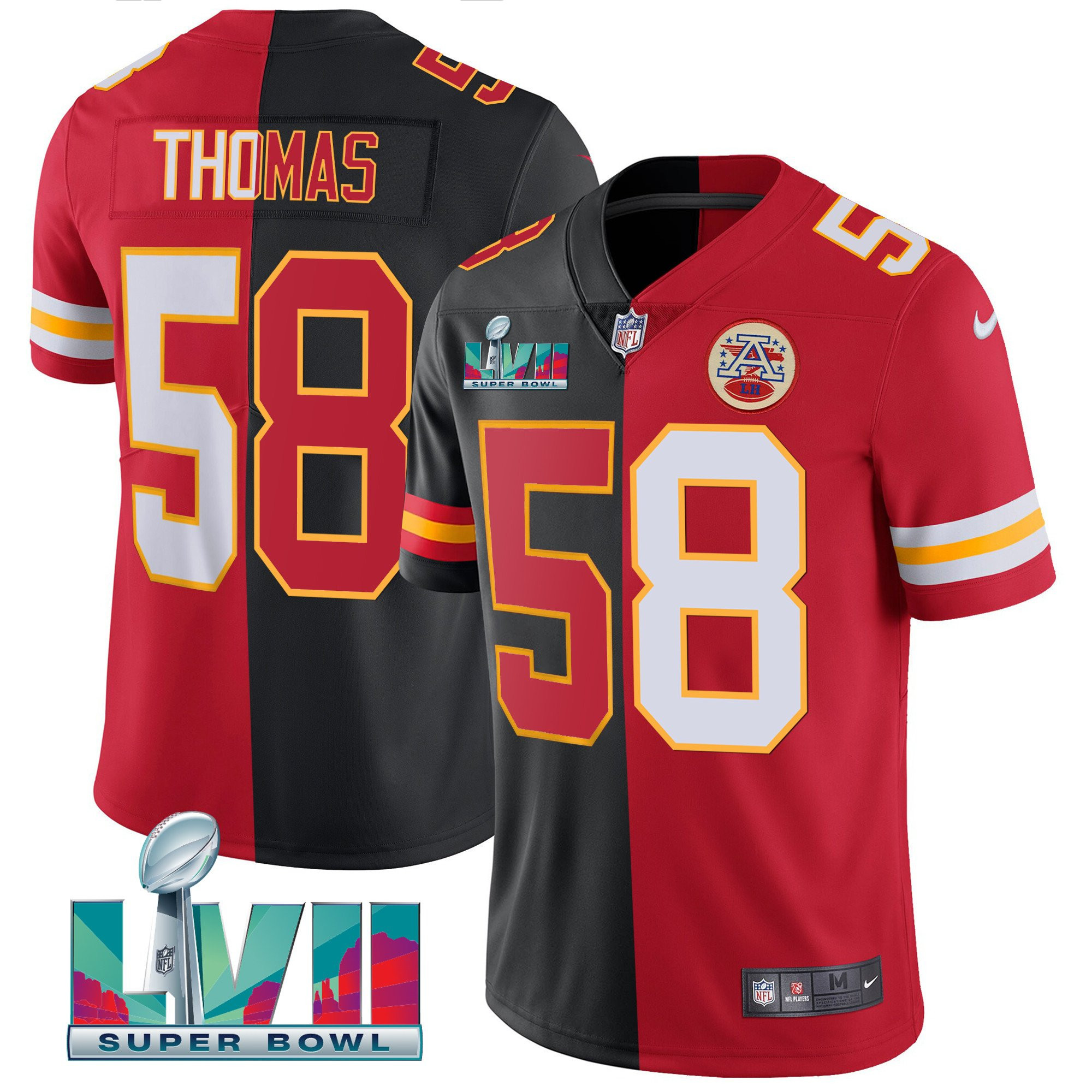 Derrick Thomas Men's Kansas City Chiefs Super Bowl LVII Vapor Player Split Red-Black Jersey - All Stitched