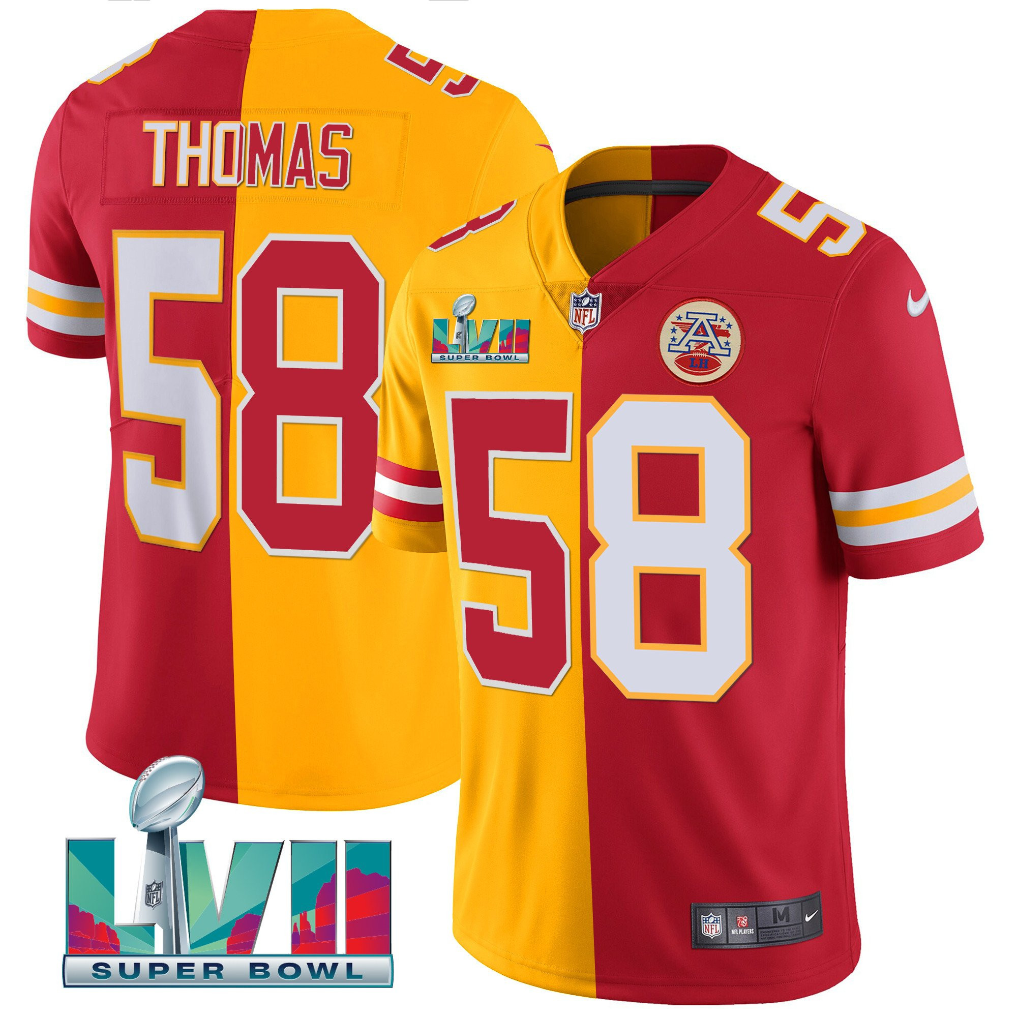 Derrick Thomas Men's Kansas City Chiefs Super Bowl LVII Vapor Player Split Red-Gold Jersey - All Stitched