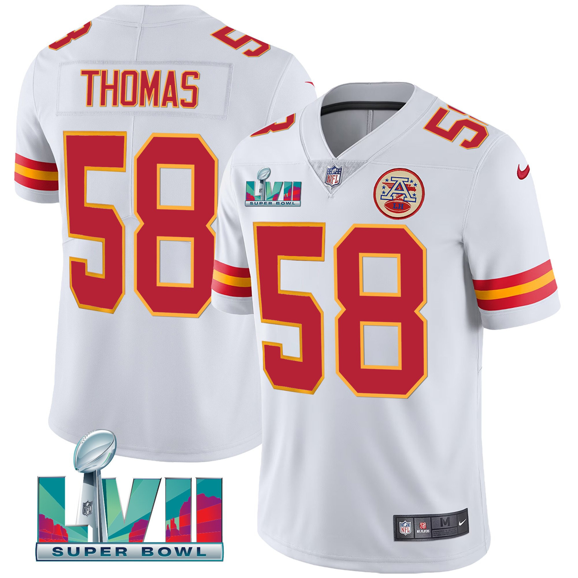 Derrick Thomas Men's Kansas City Chiefs Super Bowl LVII Vapor Player White Jersey - All Stitched