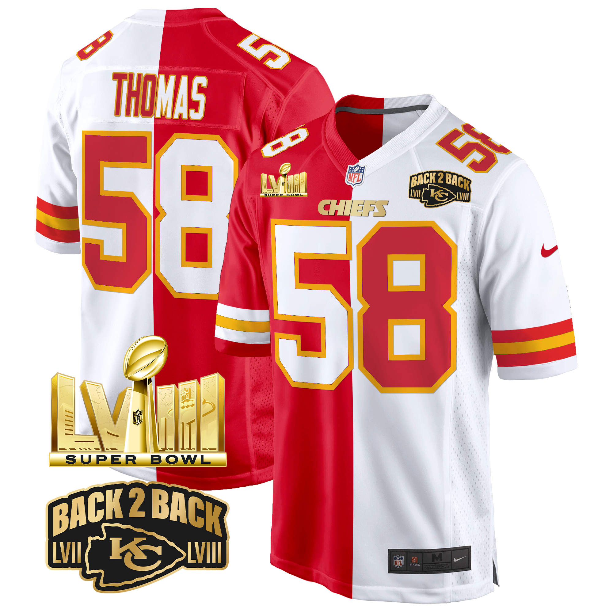 Derrick Thomas Men's Kansas City Chiefs Super Bowl LVIII & Back 2 Back Gold Game Split Jersey - All Stitched