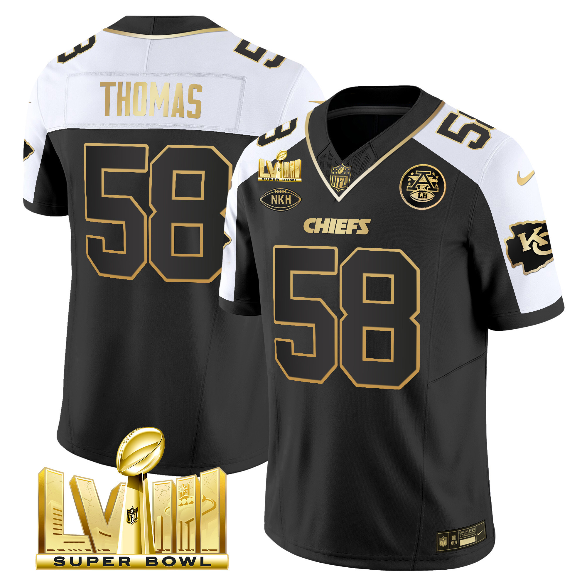 Derrick Thomas Men's Kansas City Chiefs Super Bowl LVIII Gold Patch Vapor Alternate Jersey - All Stitched