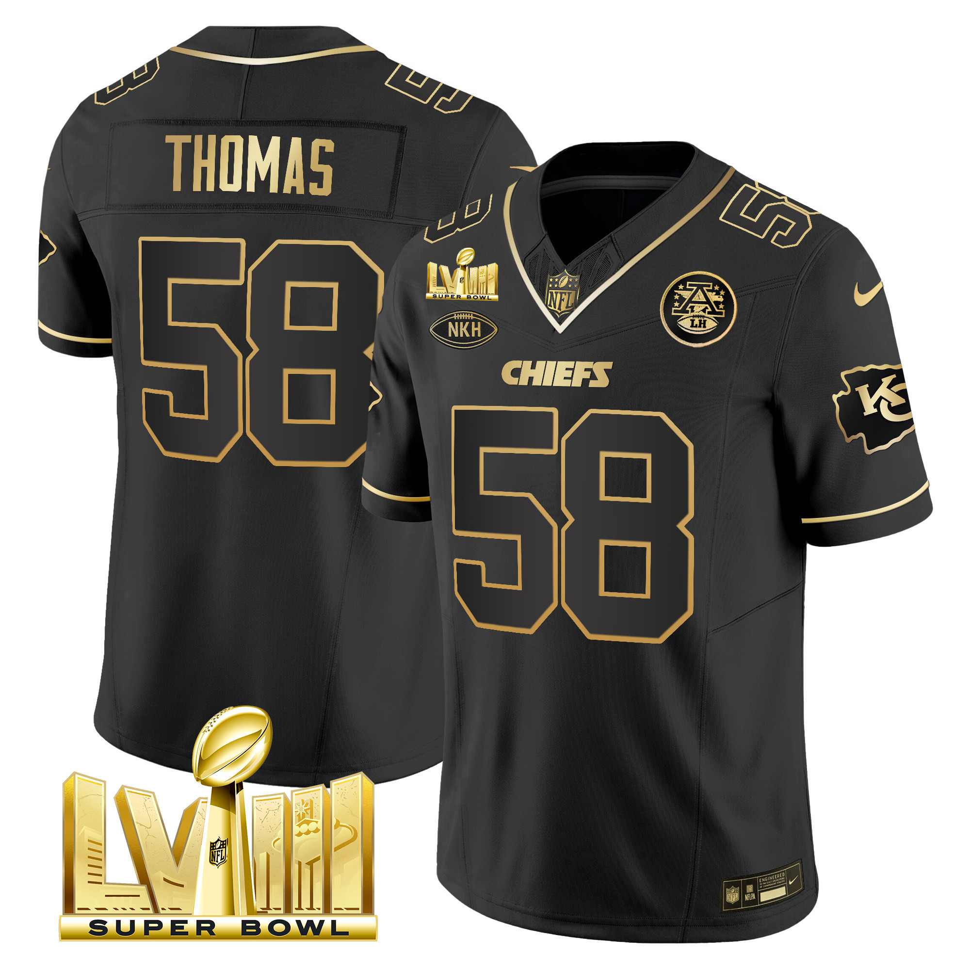 Derrick Thomas Men's Kansas City Chiefs Super Bowl LVIII Gold Patch Vapor Black Gold Jersey - All Stitched
