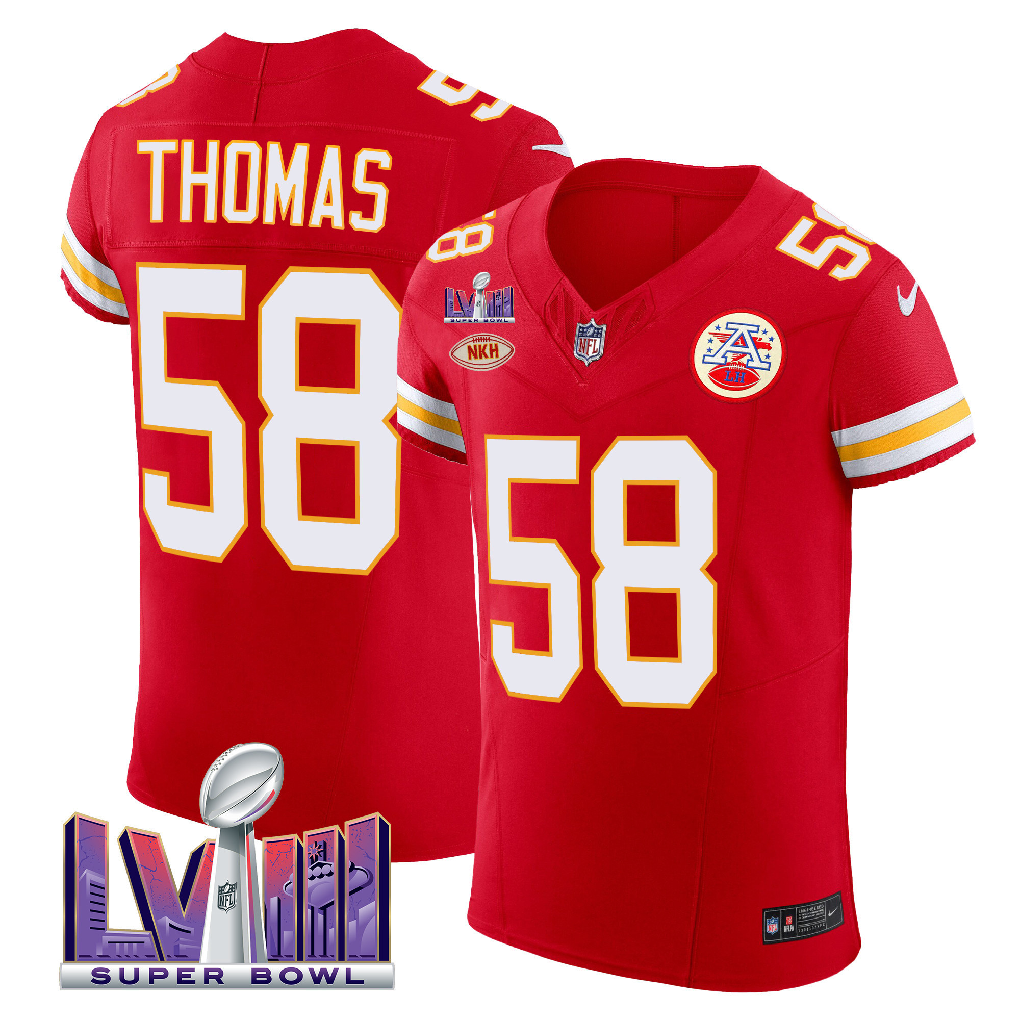 Derrick Thomas Men's Kansas City Chiefs Super Bowl LVIII Gold Patch Vapor Elite Red Jersey - All Stitched