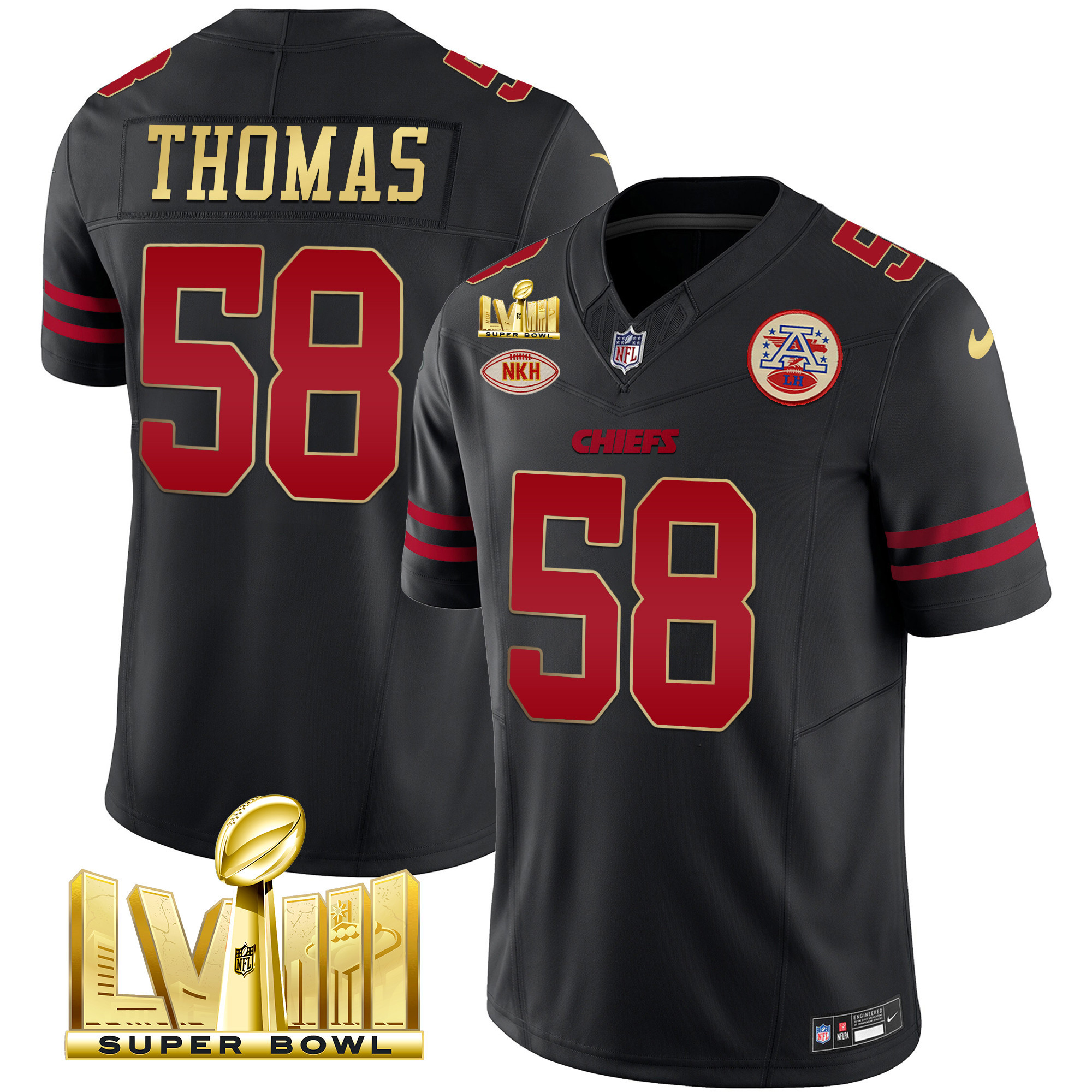 Derrick Thomas Men's Kansas City Chiefs Super Bowl LVIII Gold Patch Vapor Gold Trim Jersey - All Stitched