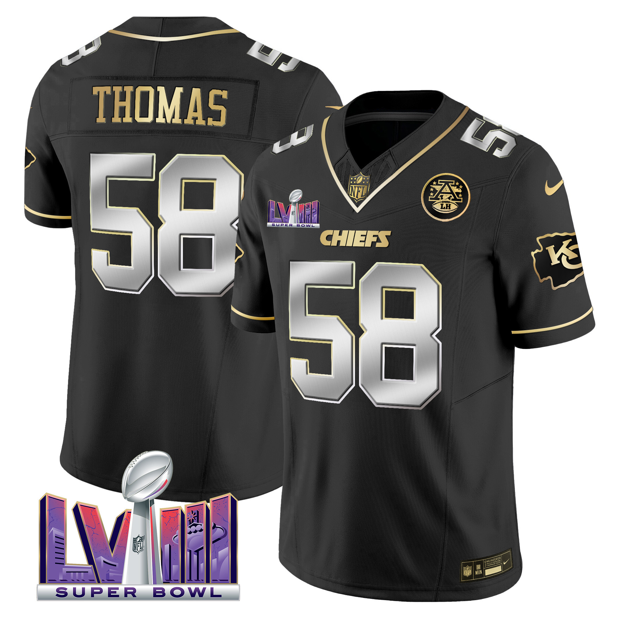 Derrick Thomas Men's Kansas City Chiefs Super Bowl LVIII Patch Vapor Black Limited Jersey - All Stitched