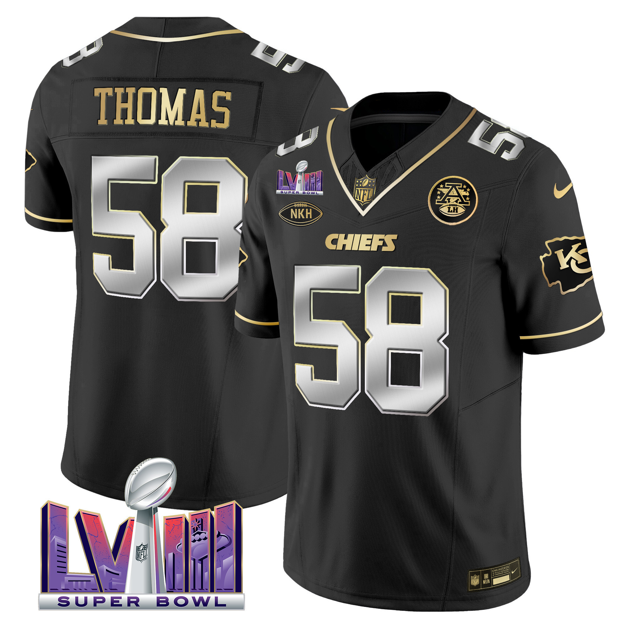 Derrick Thomas Men's Kansas City Chiefs Super Bowl LVIII Patch Vapor Black Limited Jersey - All Stitched