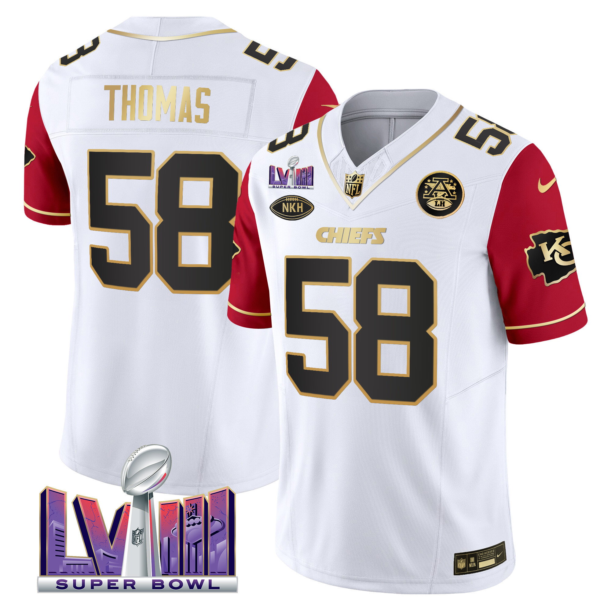 Derrick Thomas Men's Kansas City Chiefs Super Bowl LVIII Patch Vapor Color Sleeves Jersey - All Stitched